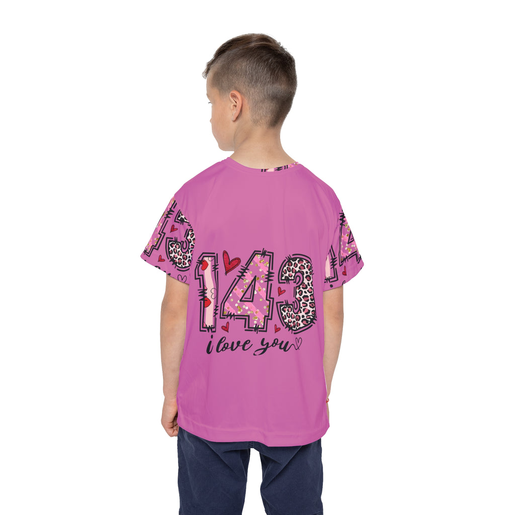 Kids Jersey – Pink "143 I Love You" All-Over Print Sports Tee