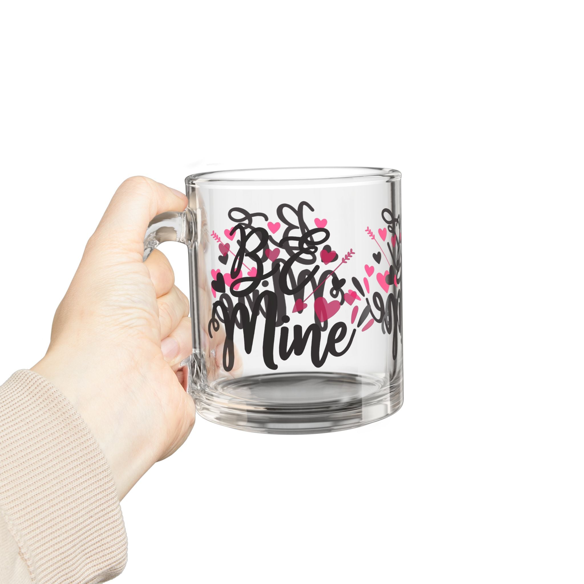 Glass Mug — “Be Mine” Valentine Heart Coffee Cup (10oz)