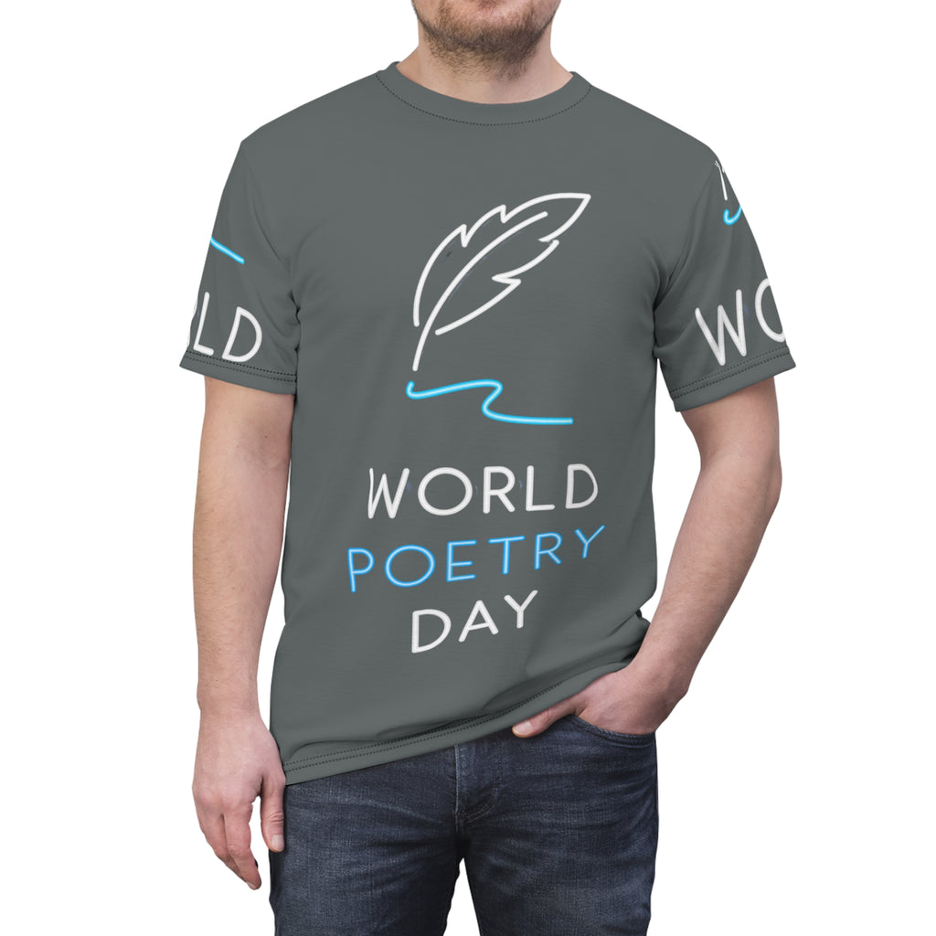 World Poetry Day Tee — Feather Quill Graphic All-Over Print