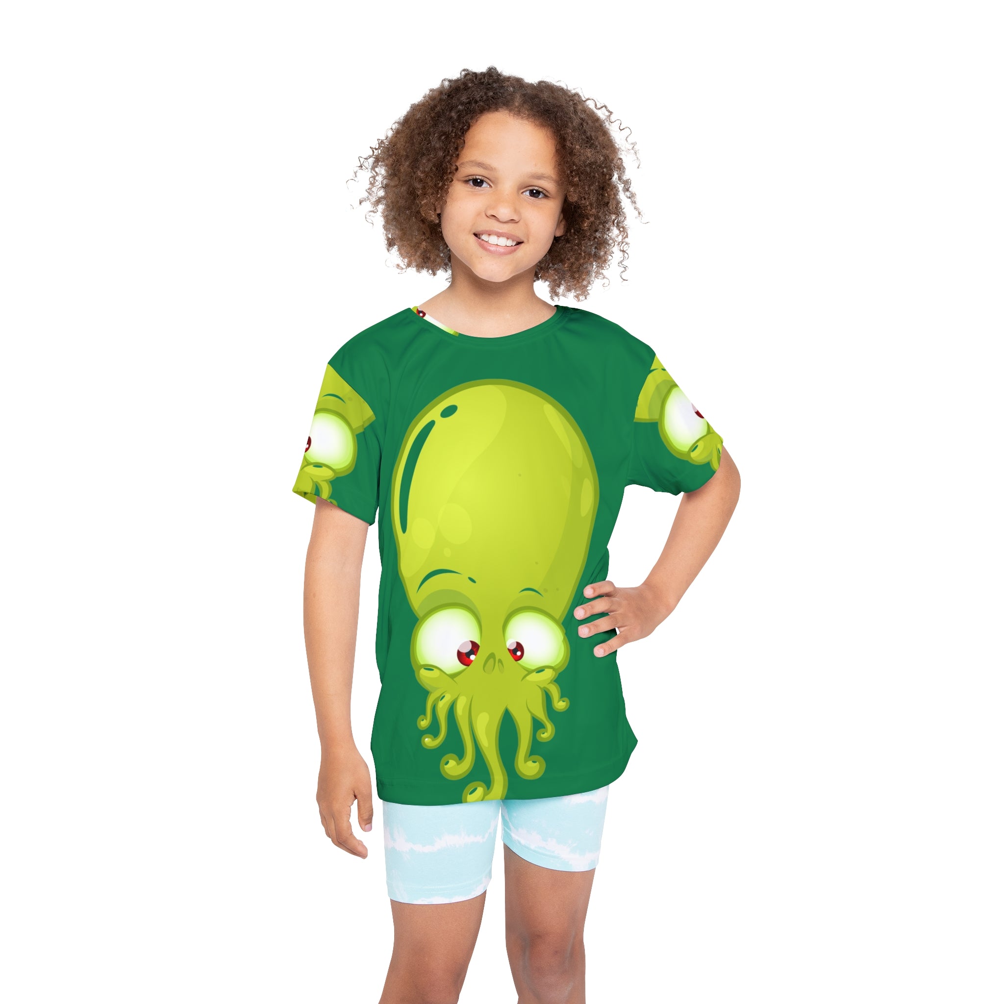 Kids Jersey — Cute Green Squid All-Over Print Sports Tee