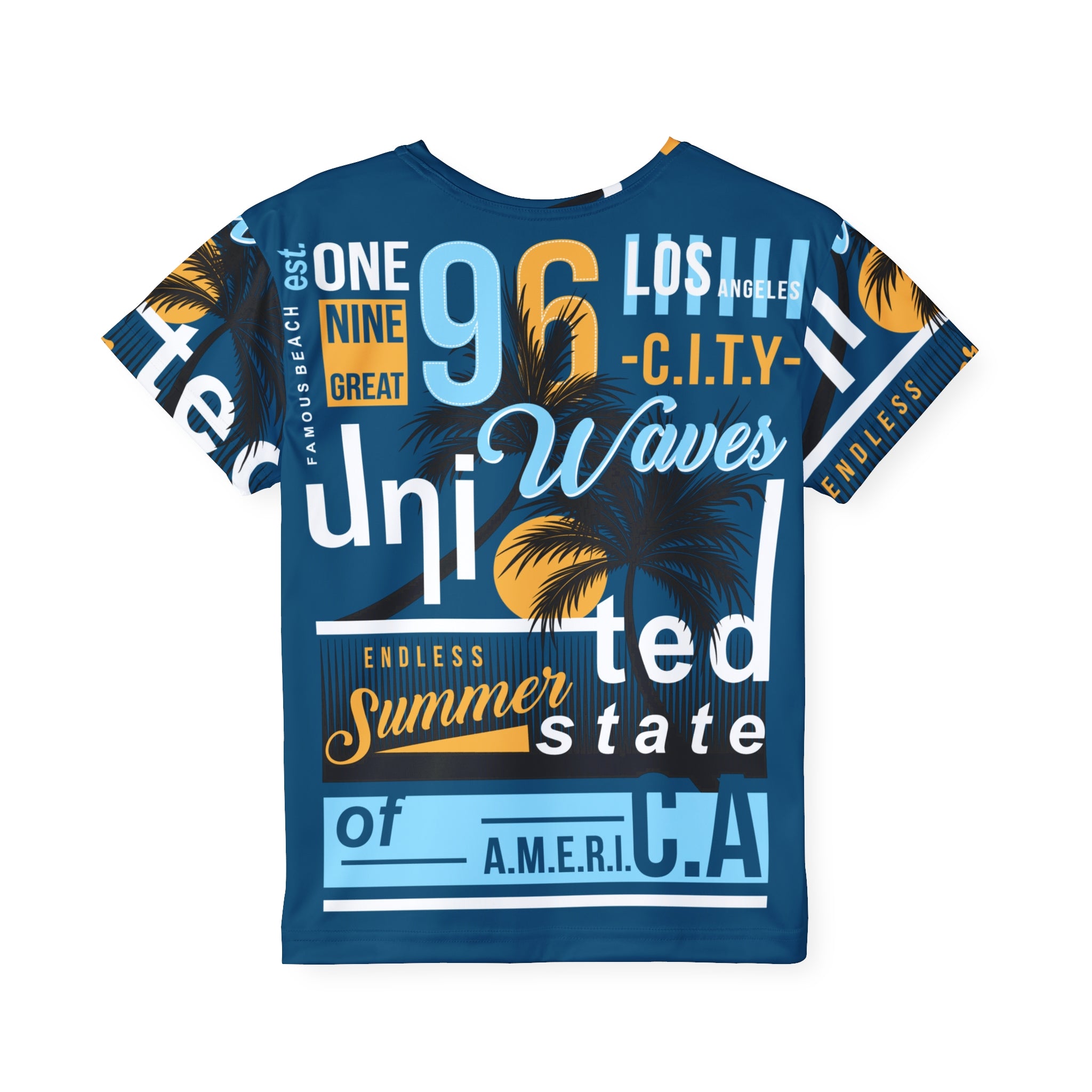 Kids Graphic Jersey Tee — 'Endless Summer' Blue Surf & Palm Print