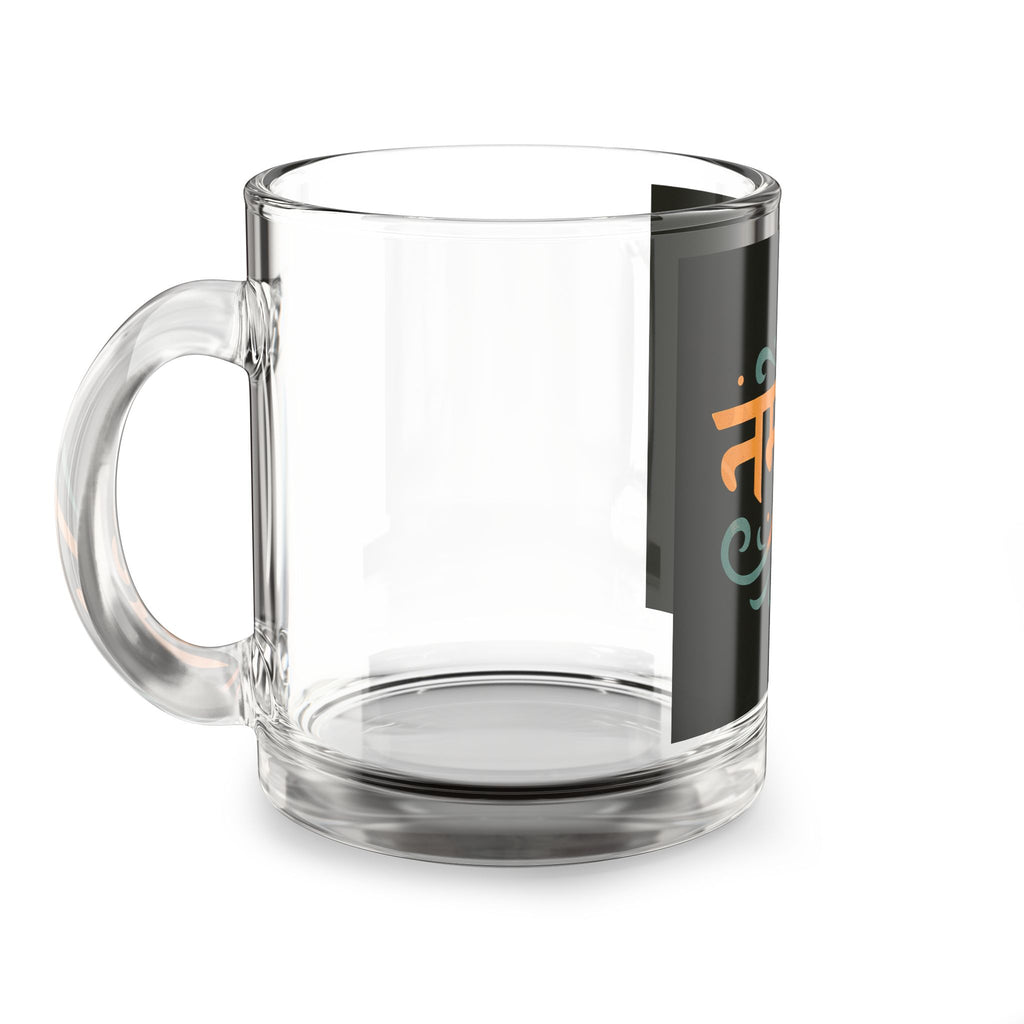 Namaste Glass Mug — 10oz Decorative Hindi Script Coffee Cup