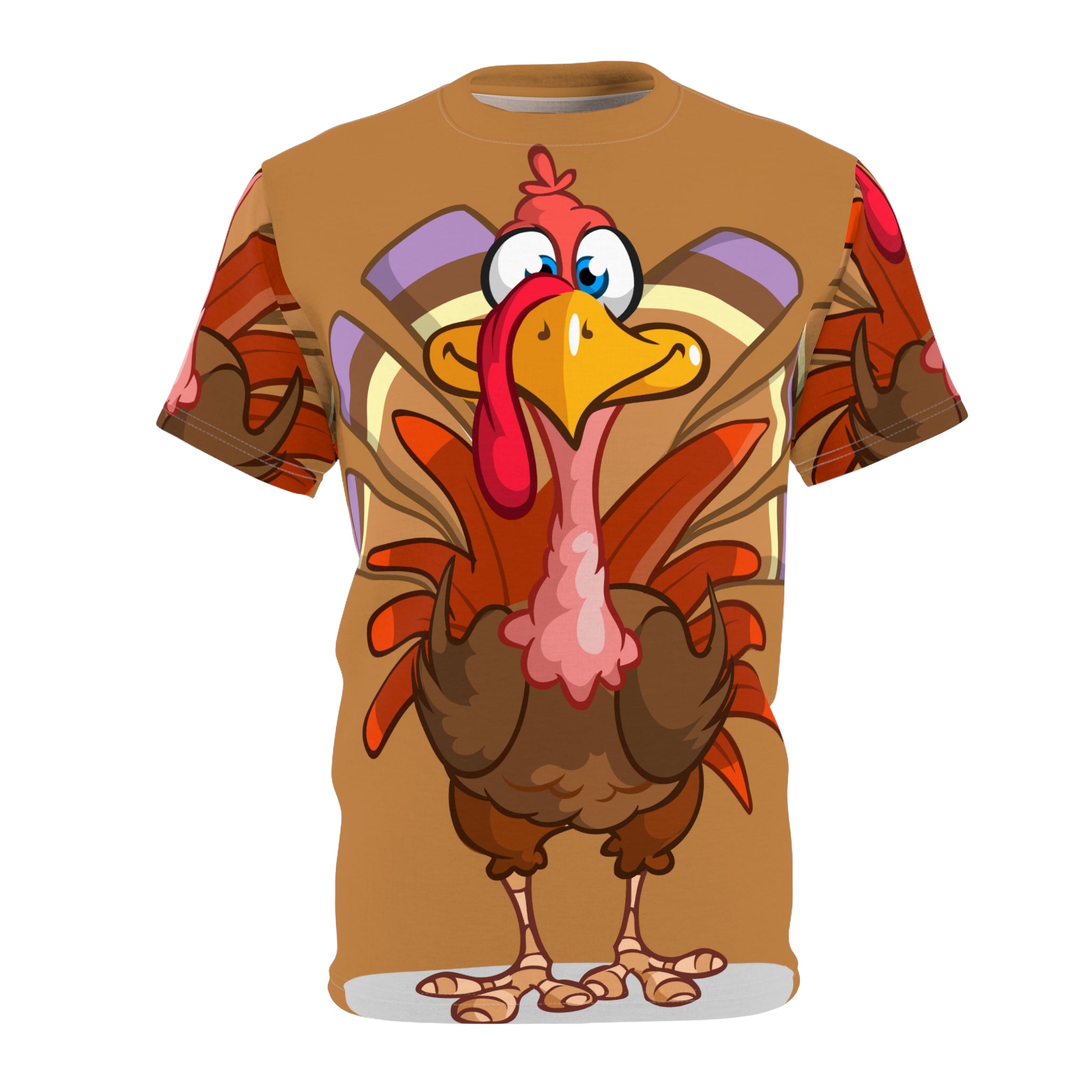 Turkey Cartoon All-Over Print Tee — Funny Thanksgiving Turkey Shirt