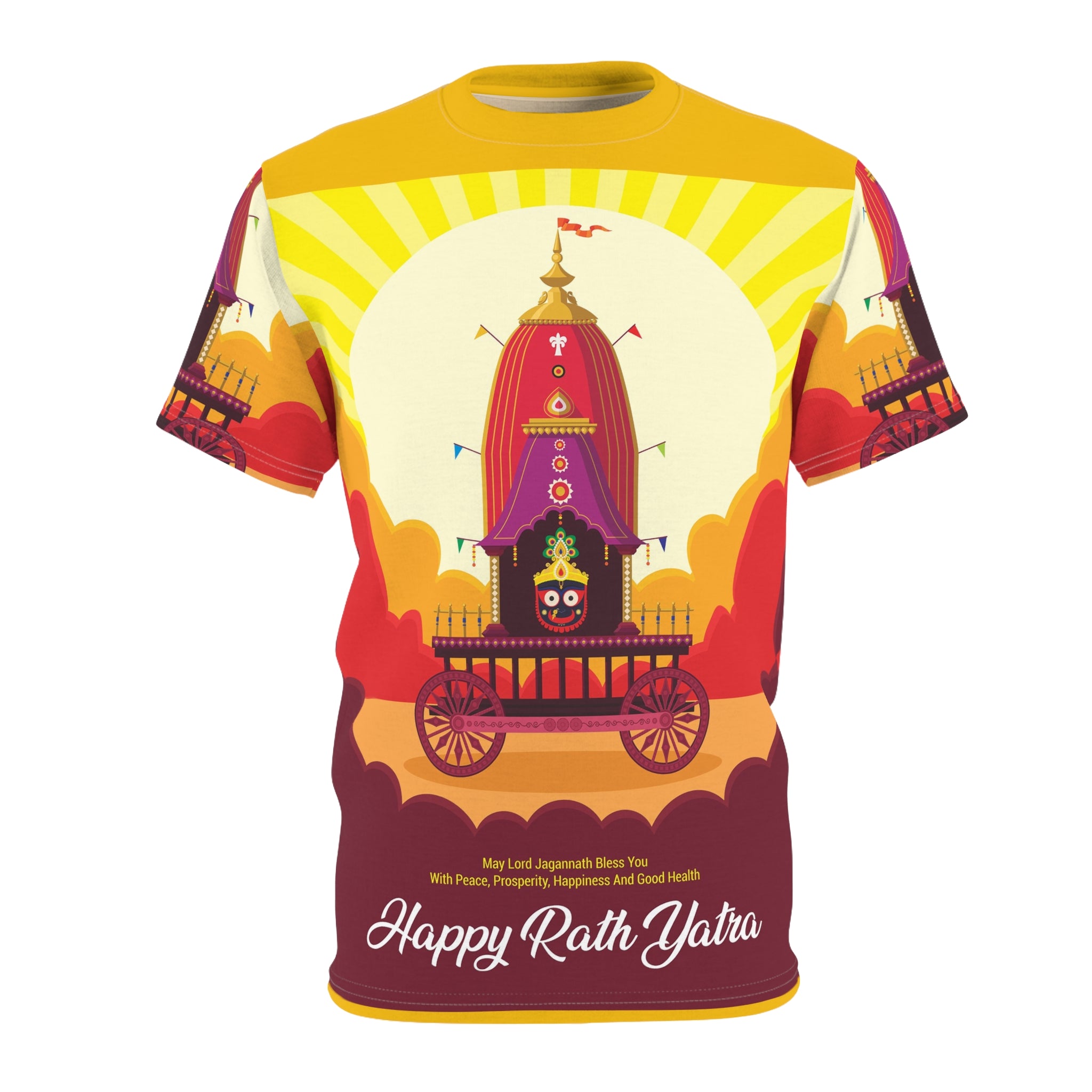 Rath Yatra Festival Tee – "Happy Rath Yatra" All-Over Print