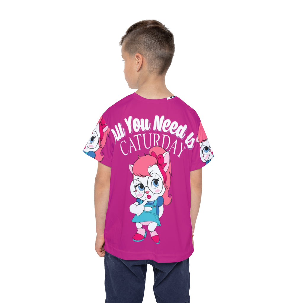 Kids Jersey — "All You Need Is Caturday" Cute Cat Girl Athletic Tee