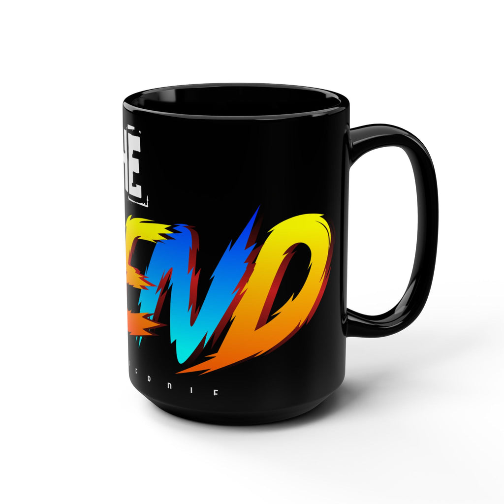 The Legend Bold Script 15oz Black Mug — Colorful Retro Brush Lettering