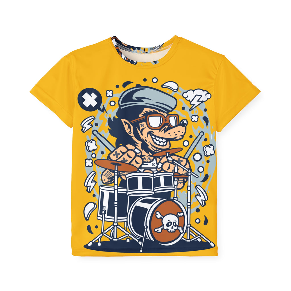 Kids Drumline Jersey — Cartoon Drummer Graphic Tee (All-Over Print)