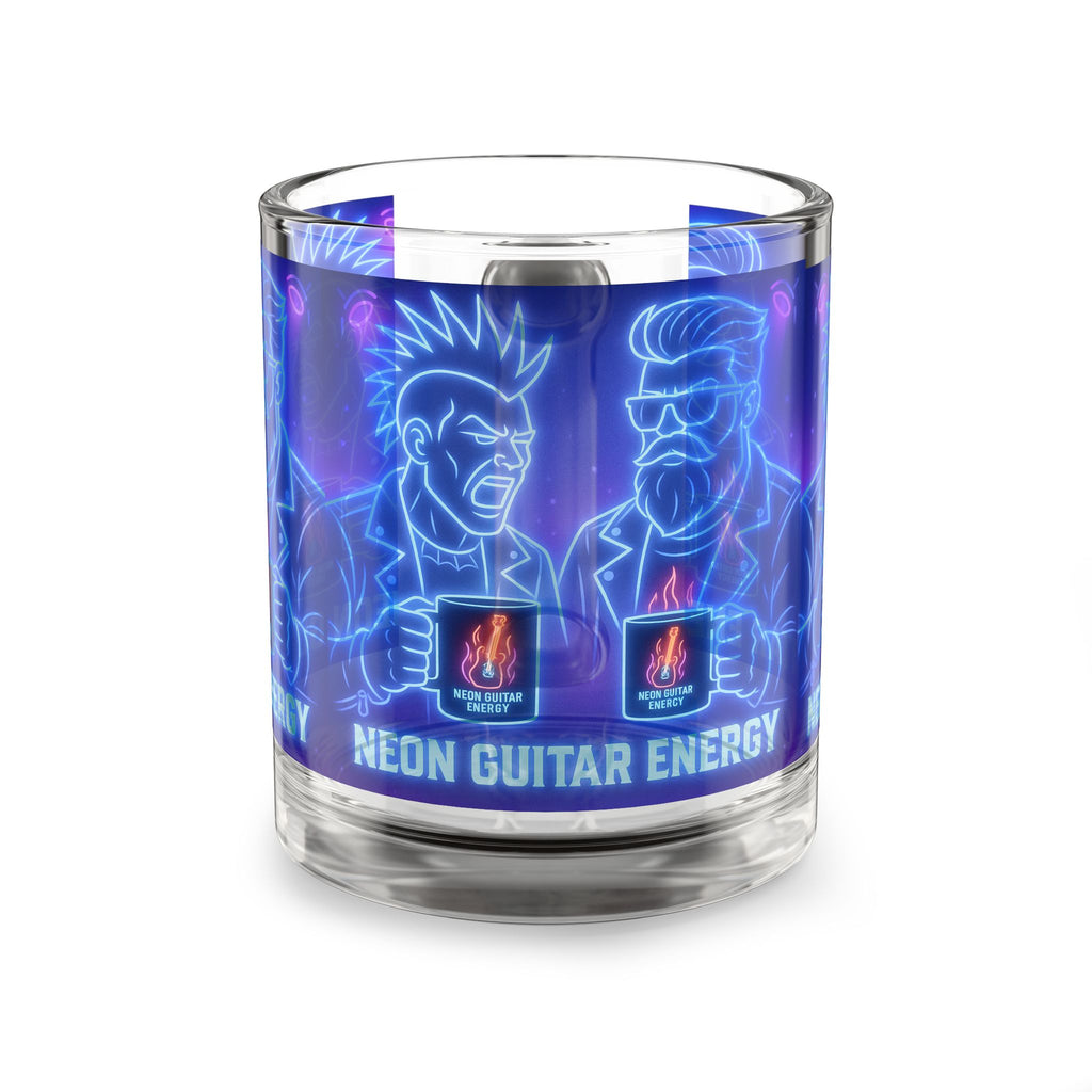 Glass Mug — Neon Guitar Energy Rocker Coffee Cup, 10oz