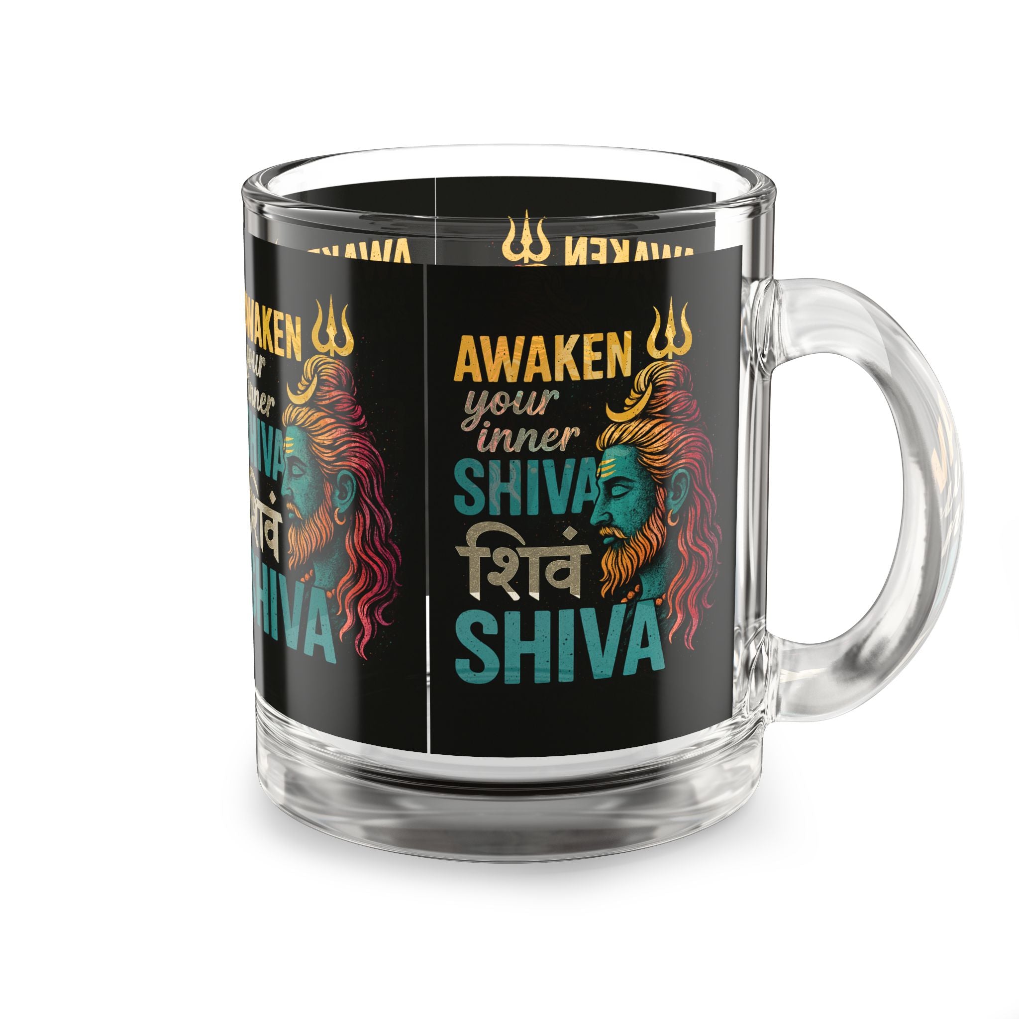 Glass Mug — "Awaken Your Inner Shiva" Spiritual Coffee Cup