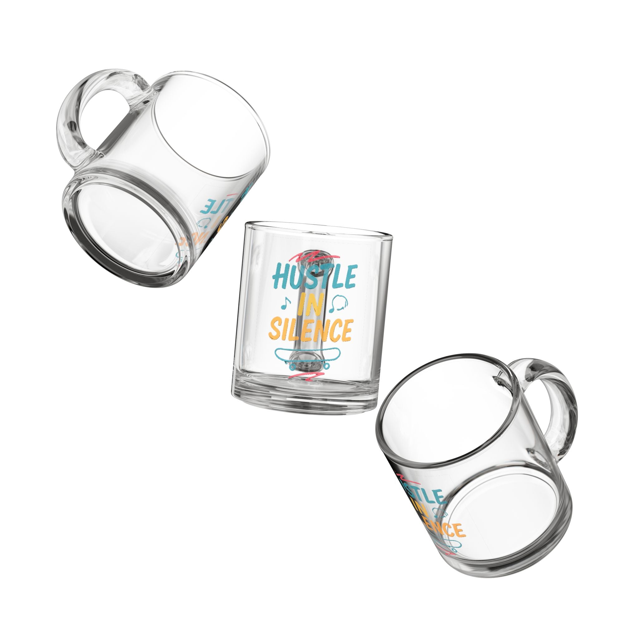 Glass Mug — "Hustle in Silence" Motivational 10oz Coffee Mug