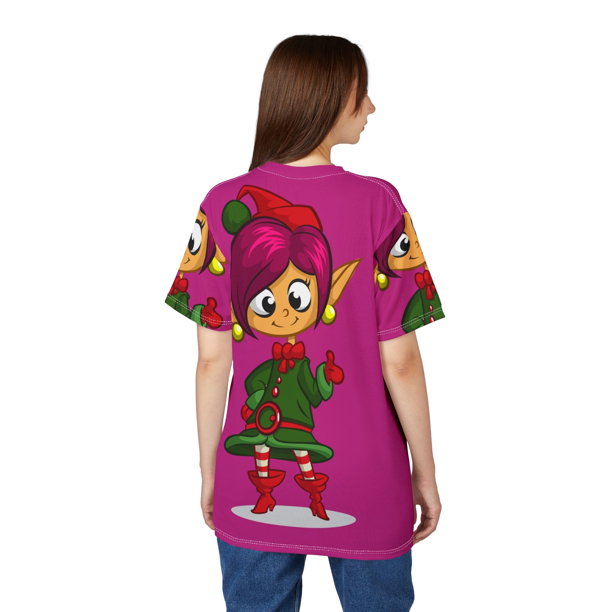 Cute Christmas Elf Tee — Pink Holiday Elf All-Over Print Shirt