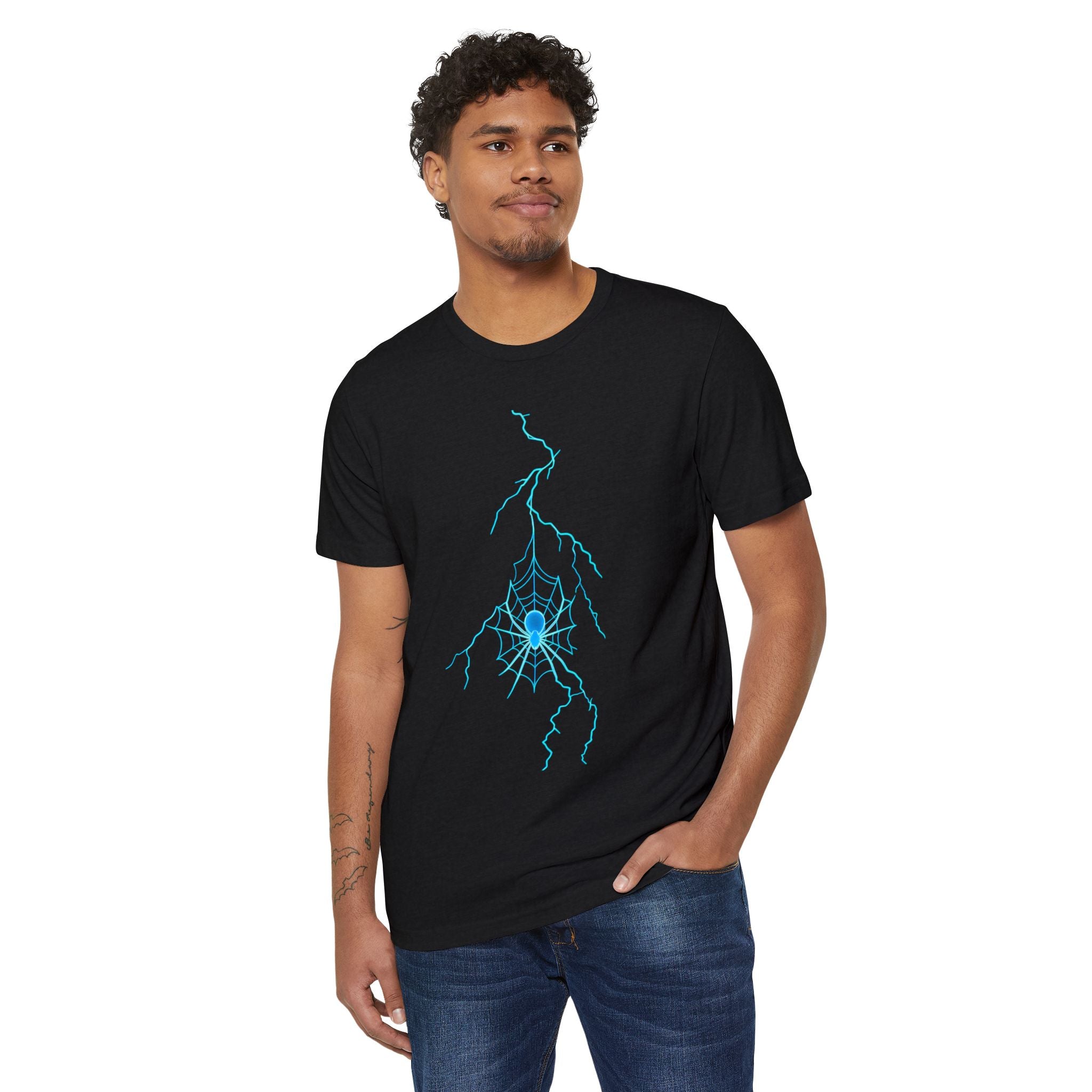 Electric Spiderweb T-Shirt — Neon Lightning Goth Graphic Tee