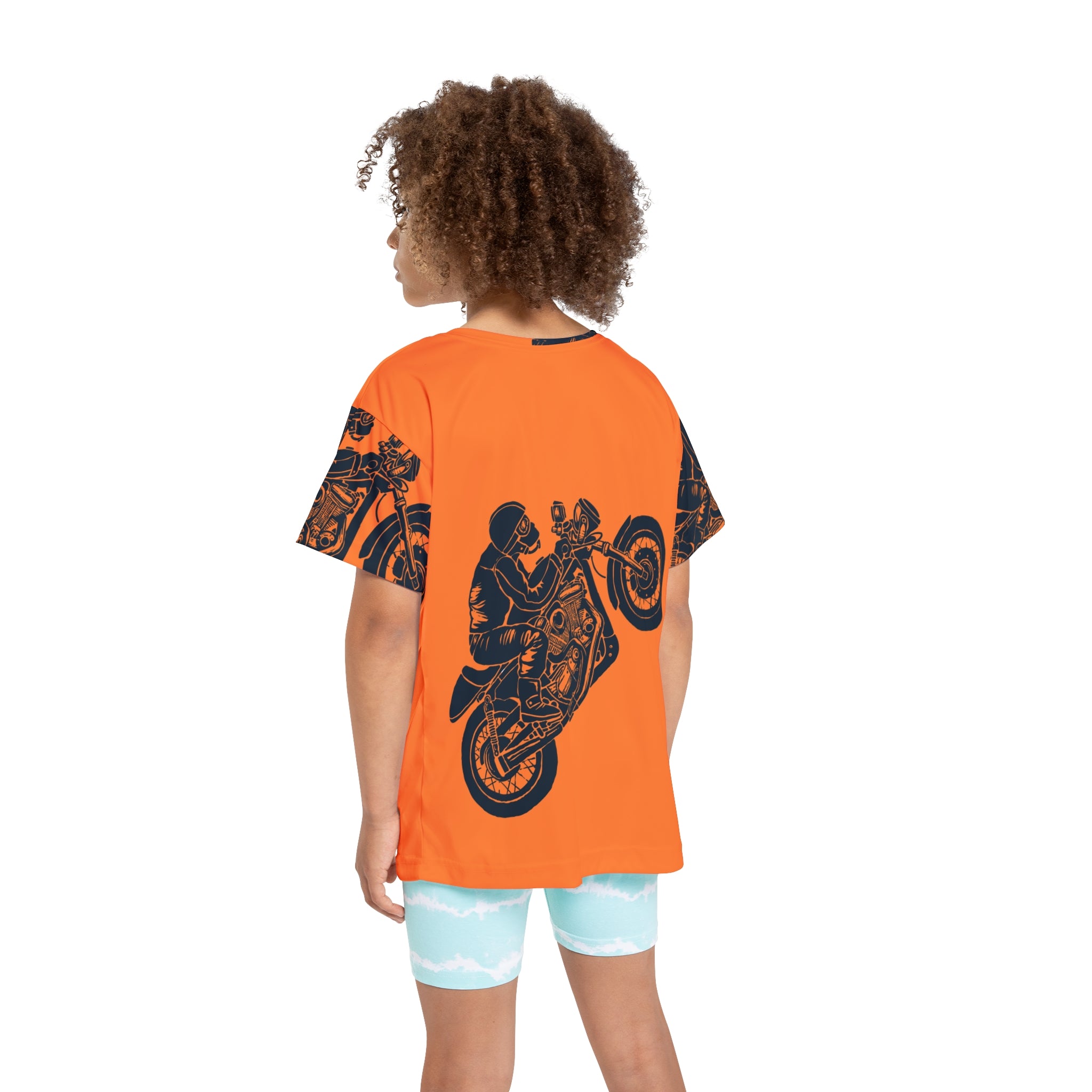 Kids Orange Motorcycle Jersey — Retro Stunt Bike All-Over Print