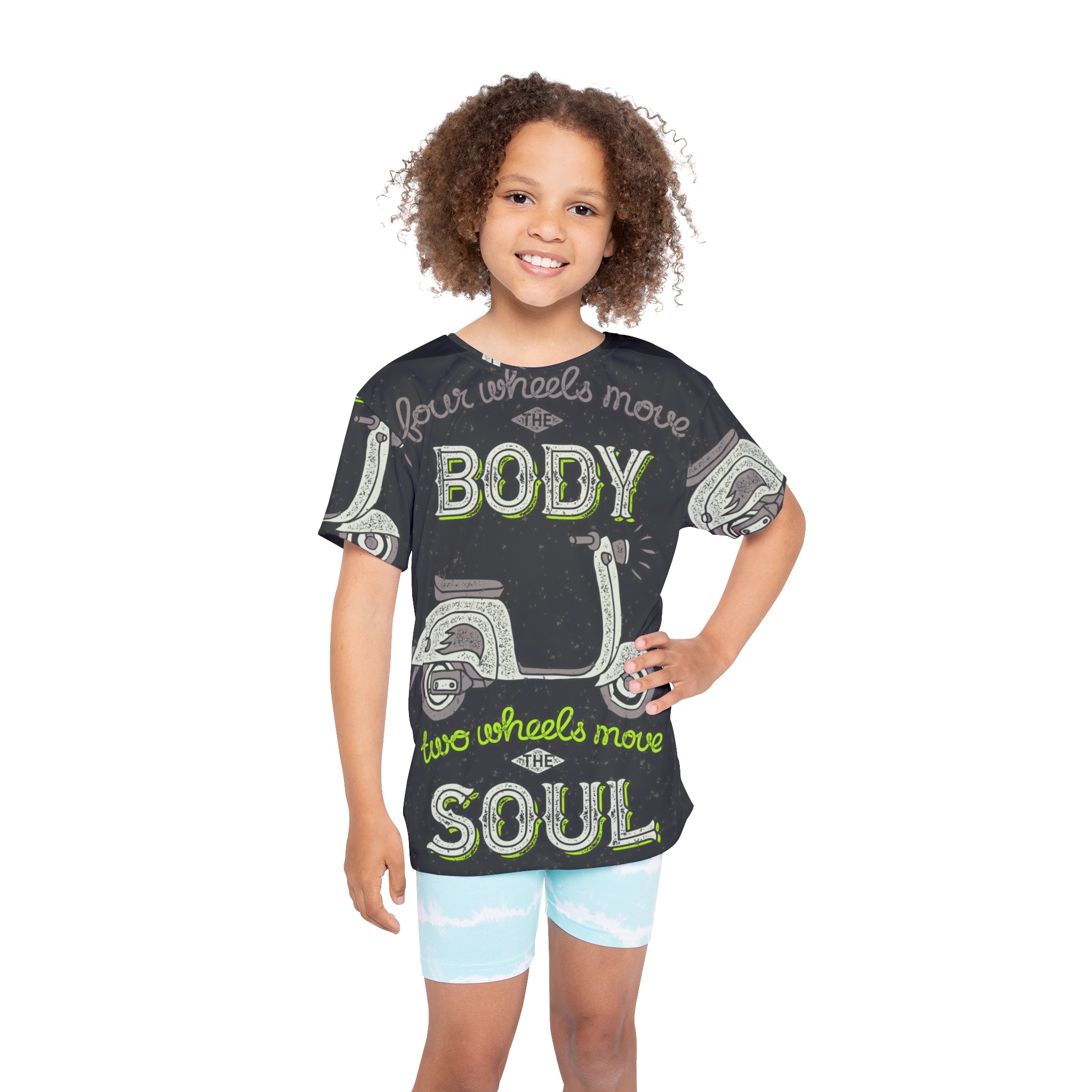 Kids Jersey - 'Four Wheels Move the Body, Two Wheels Move the Soul' Scooter Graphic Tee