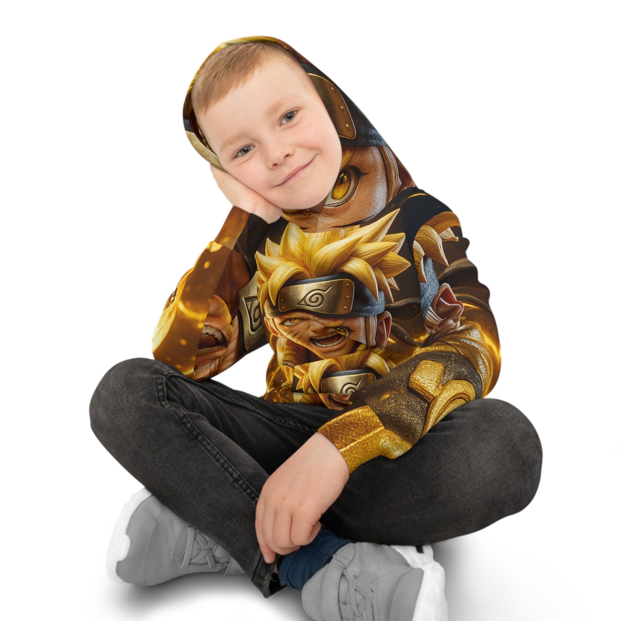 Children's Anime Hoodie — Golden Ninja Action All-Over Print
