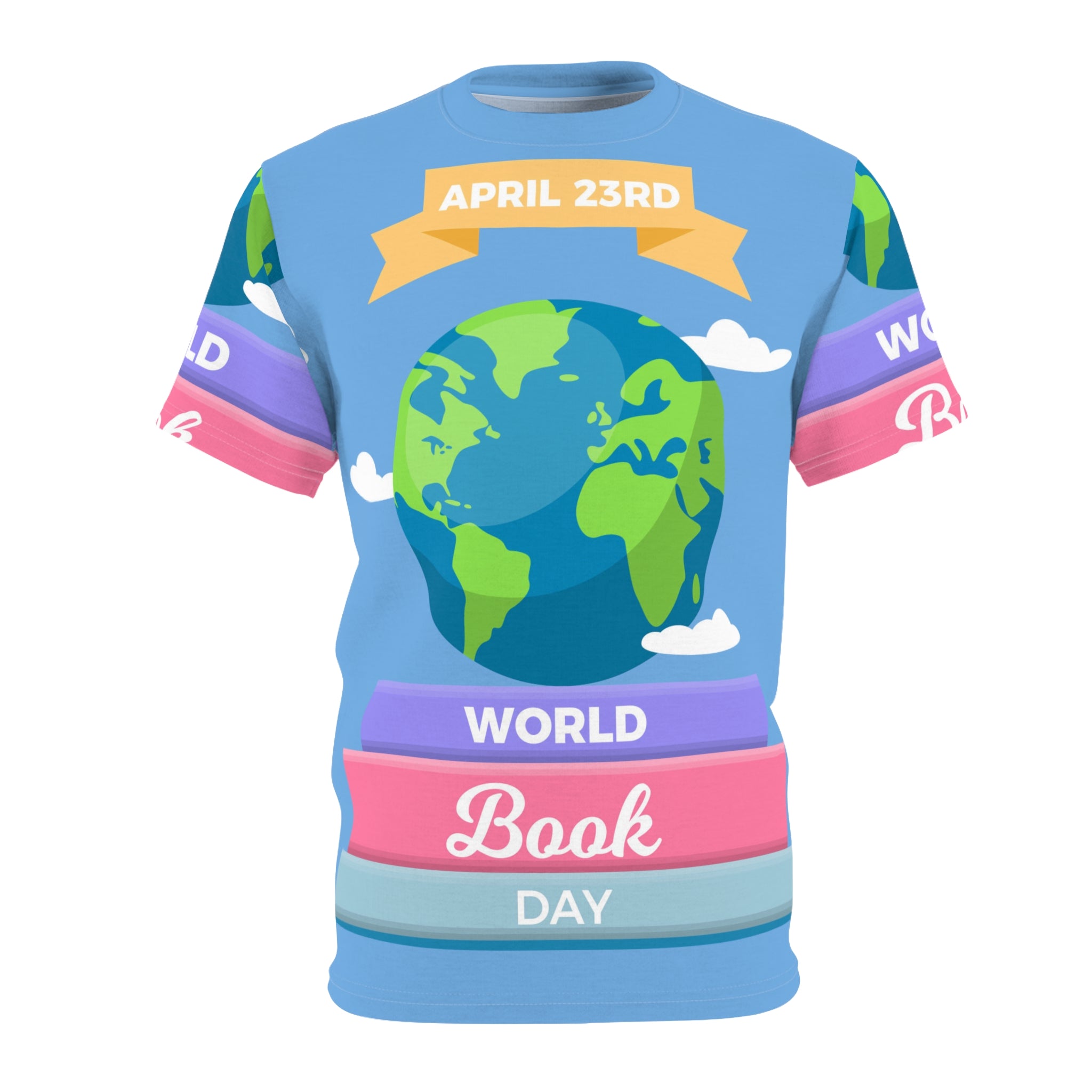 World Book Day Tee — April 23rd Illustrated Globe & Books Shirt