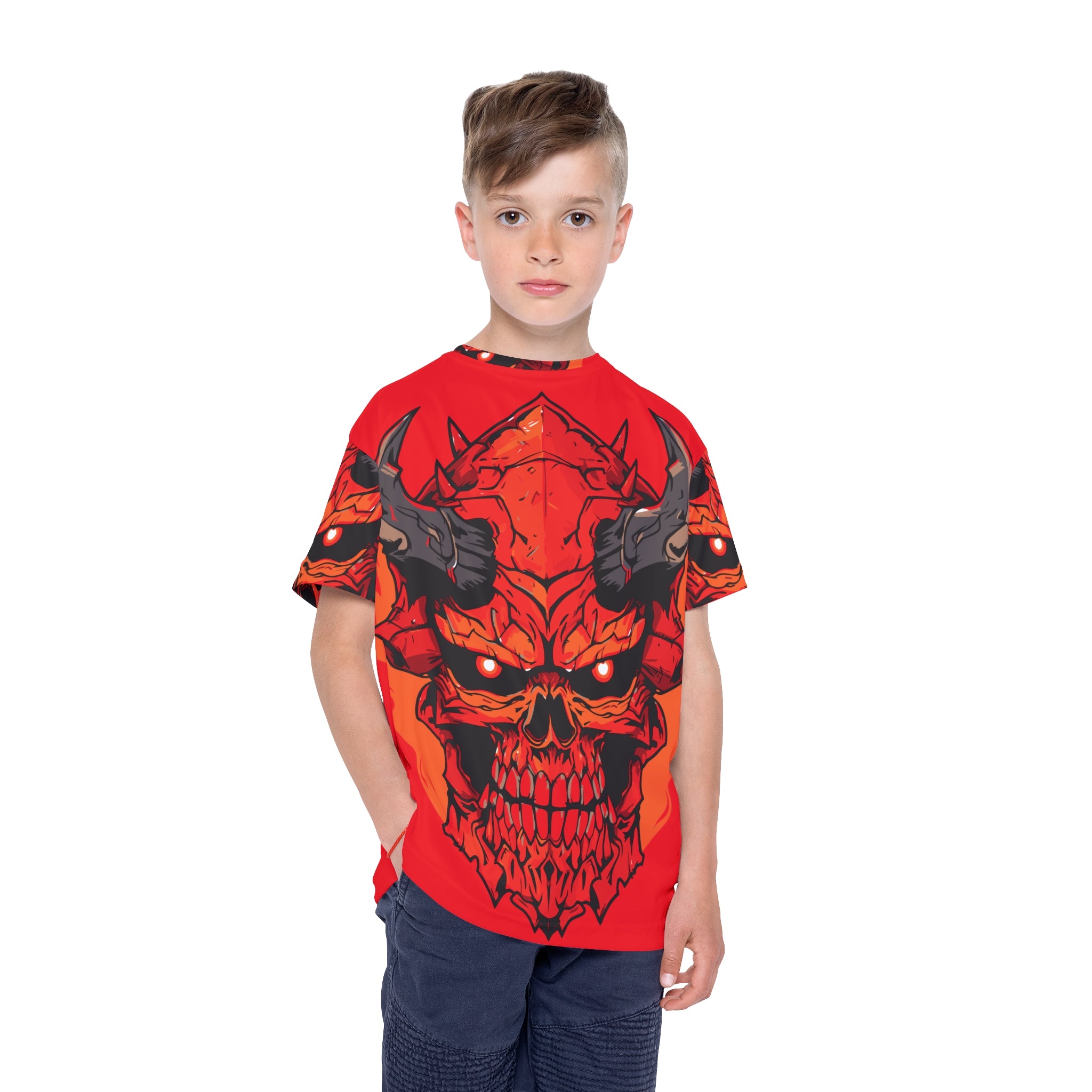 Kids Jersey — Fiery Demon Skull All-Over Print