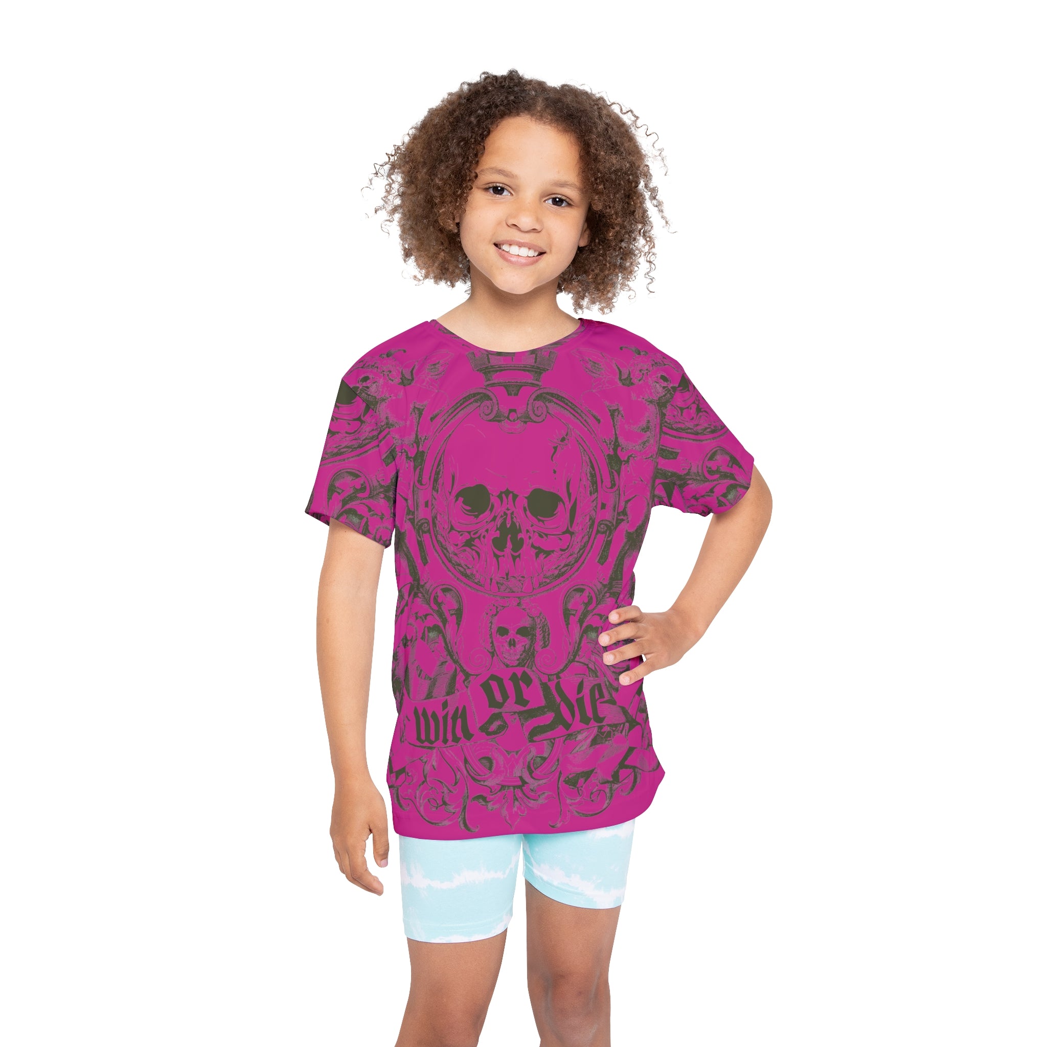 Kids Jersey — Pink Skull 'Win or Die' All-Over Print