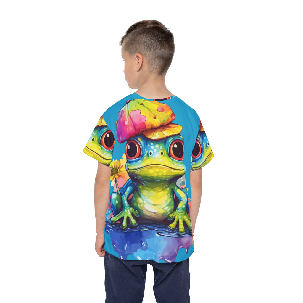Kids Frog Jersey — Colorful Cartoon Frog All-Over Print Tee