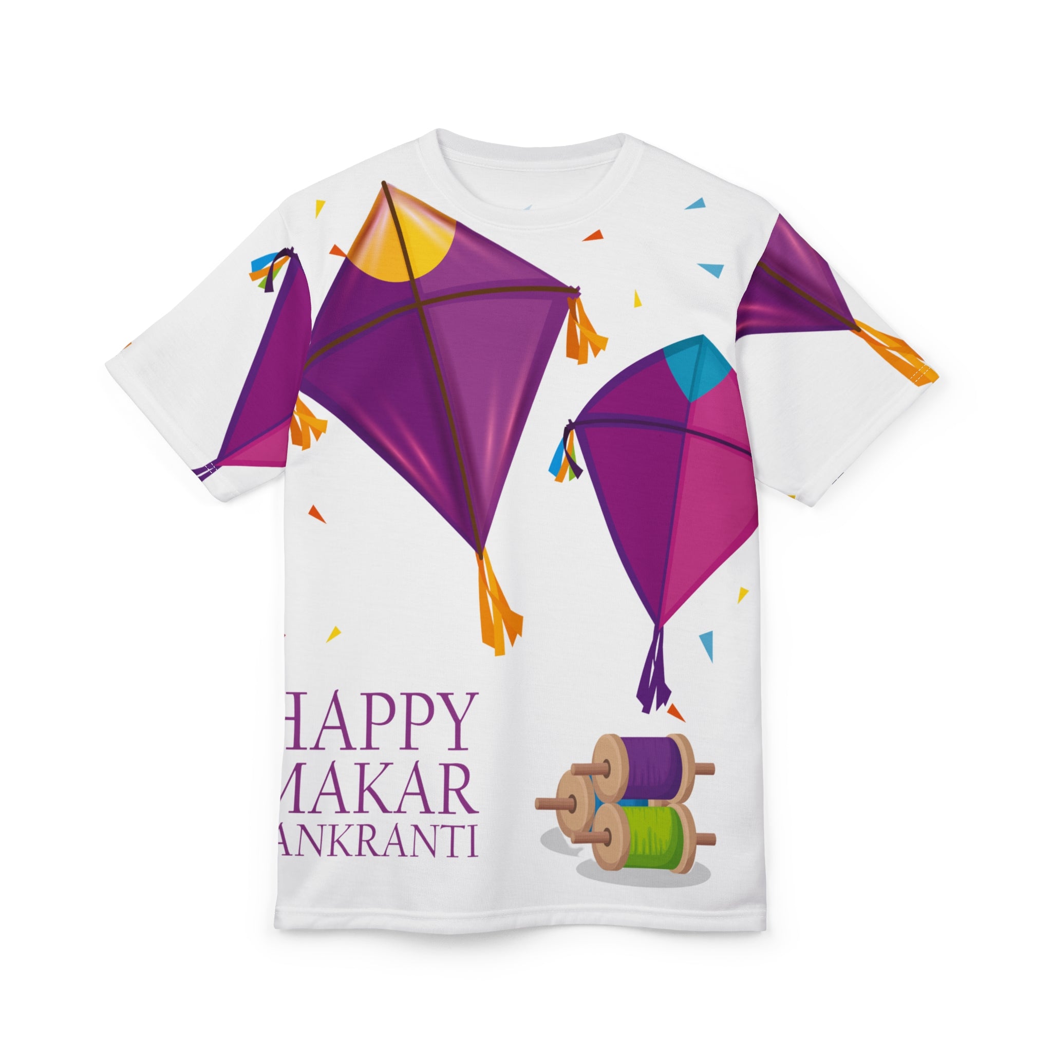 Makar Sankranti Kite Festival Tee — "Happy Makar Sankranti" All-Over Print T-Shirt