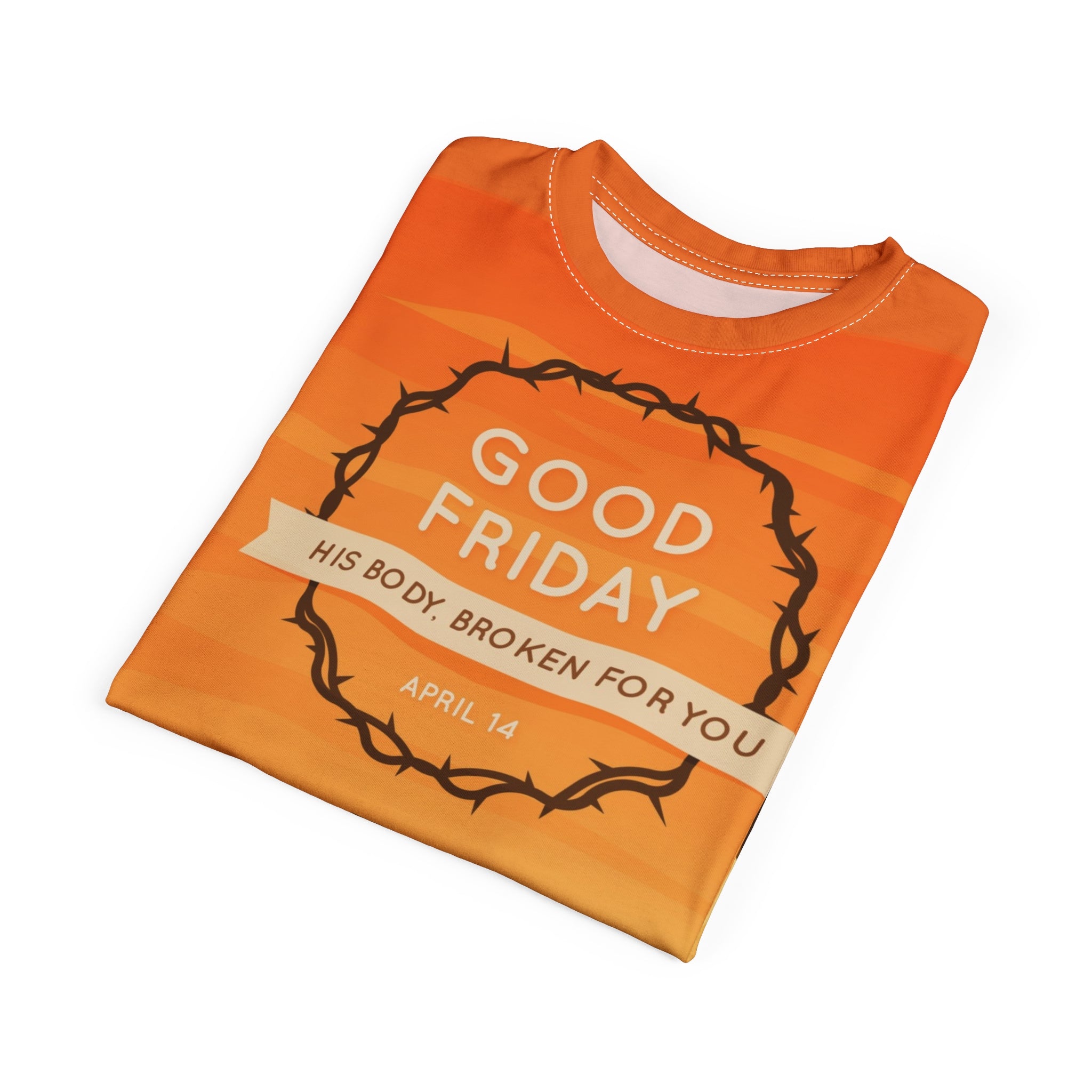 Good Friday Tee — 'His Body, Broken For You' All-Over Print Christian T-Shirt