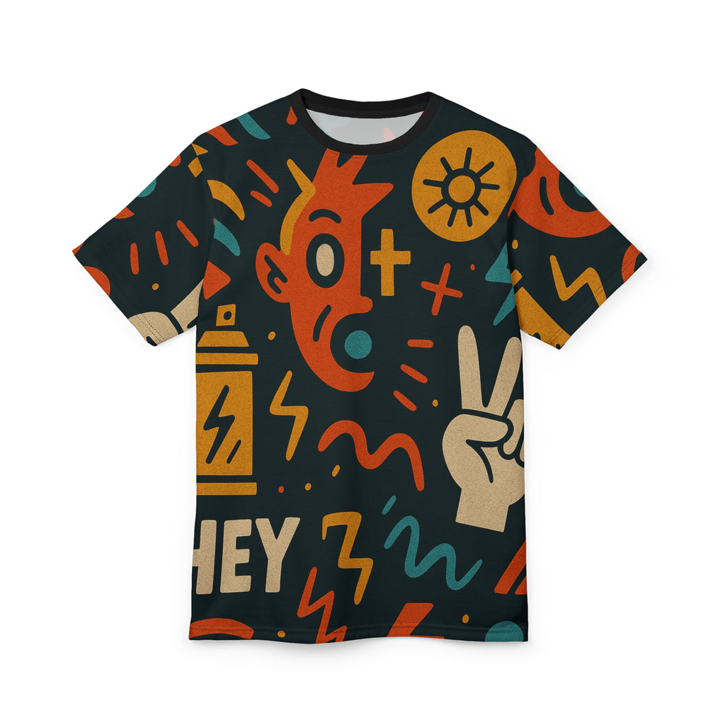 Vibrant Graphic Unisex Tee - Retro Style AOP Design