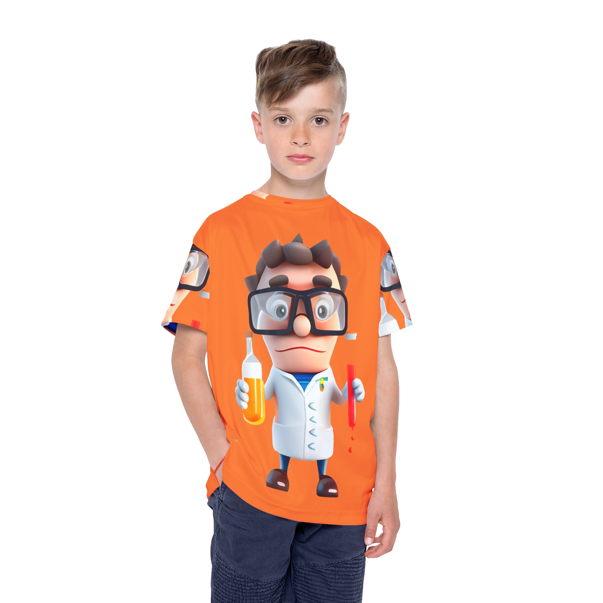 Kids Science Jersey — Cute Cartoon Mad Scientist All-Over Print Tee