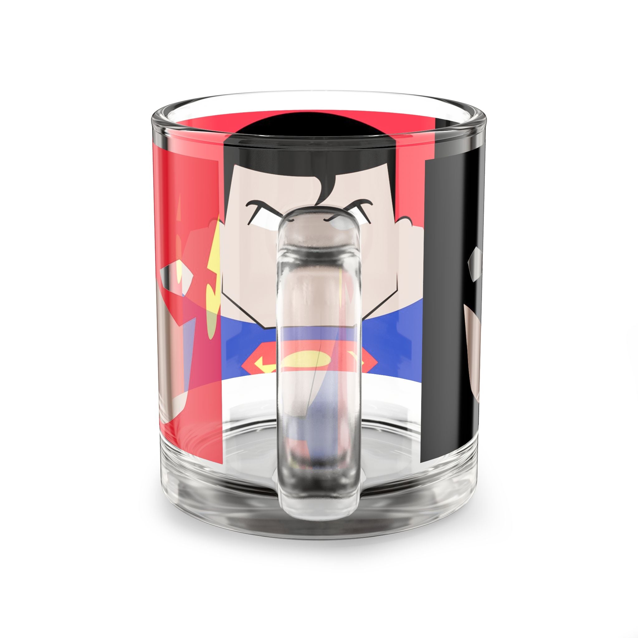 Superhero Glass Mug — Stylized Batman & Superman 10oz Coffee Cup