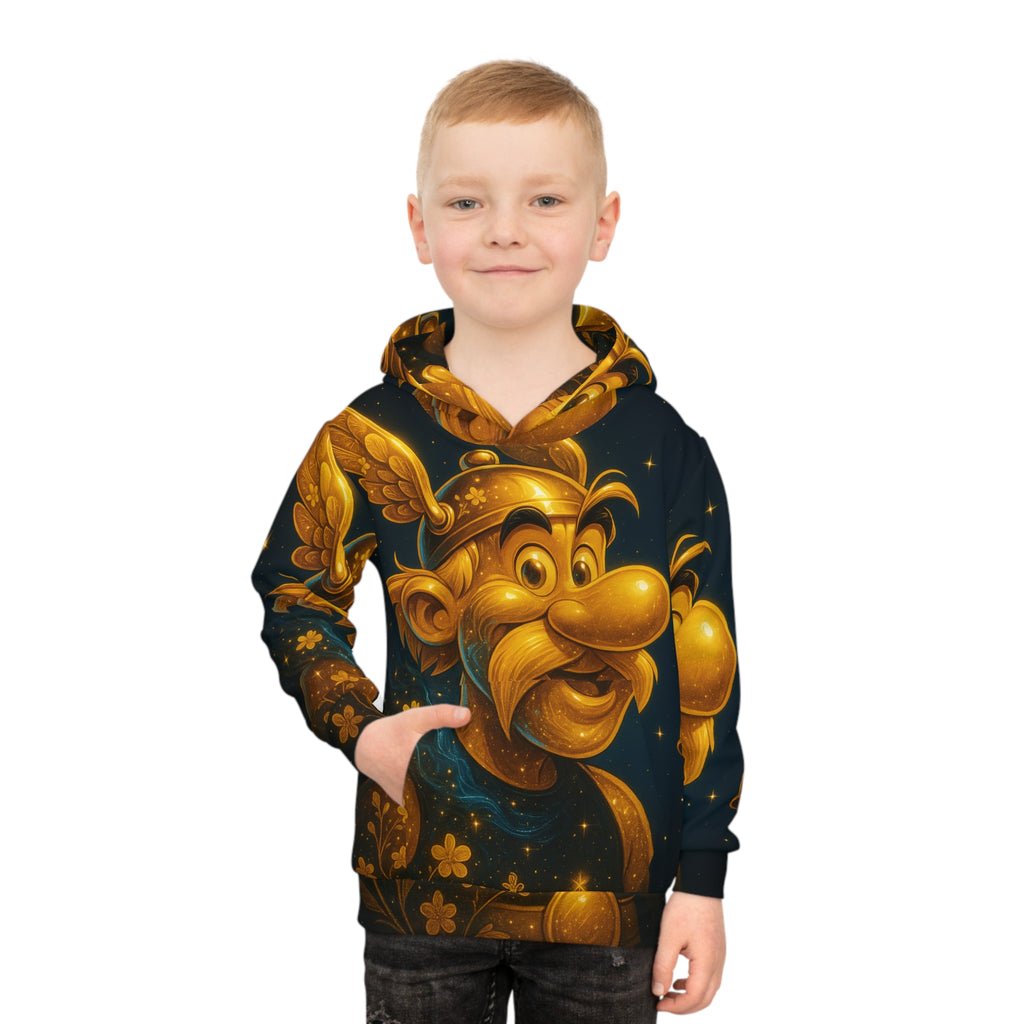 Children's Asterix Hoodie — Golden Comic Character All-Over Print