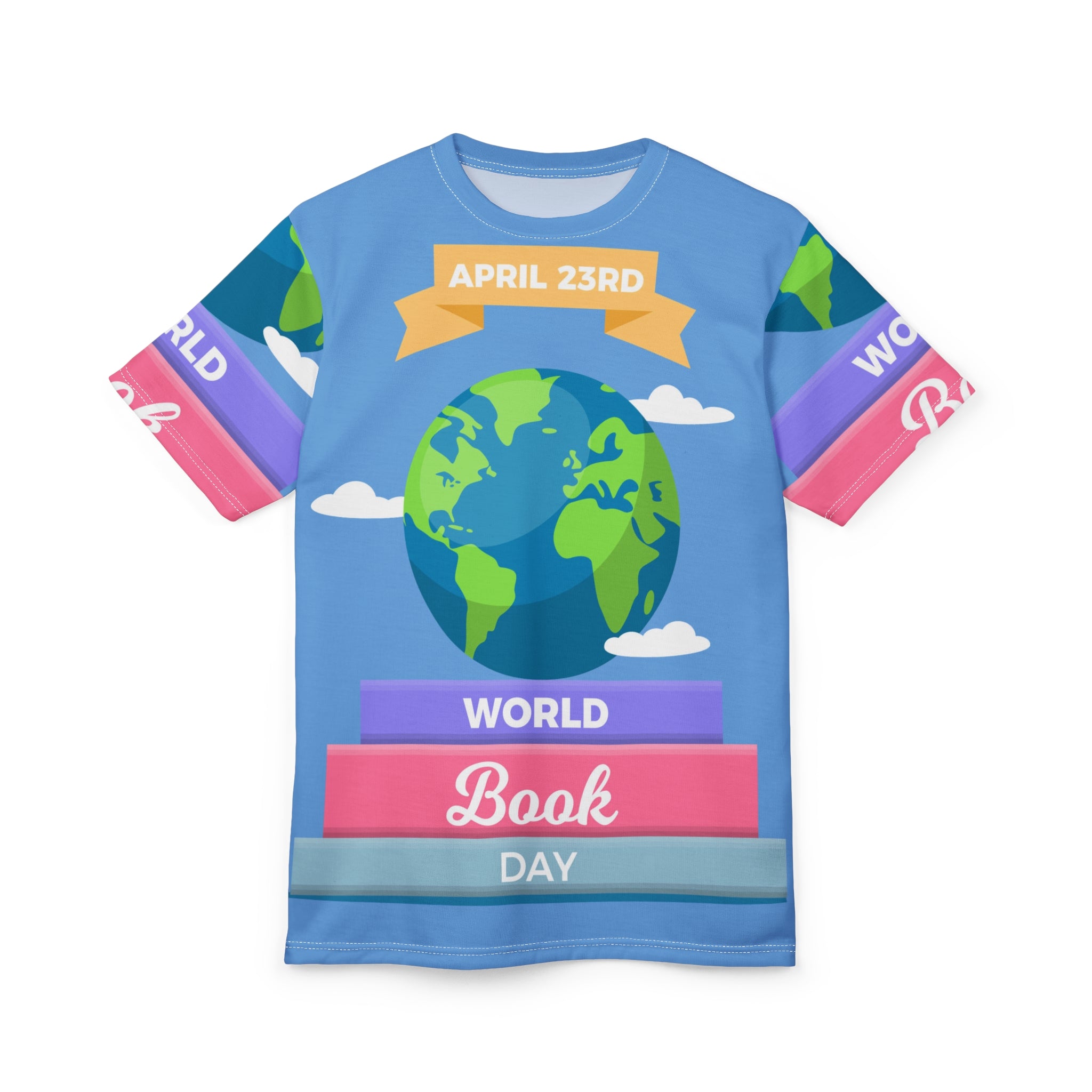 World Book Day Tee — April 23rd Illustrated Globe & Books Shirt