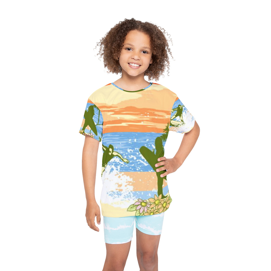 Kids Surf Sunset Jersey — All-Over-Print Beach Tee