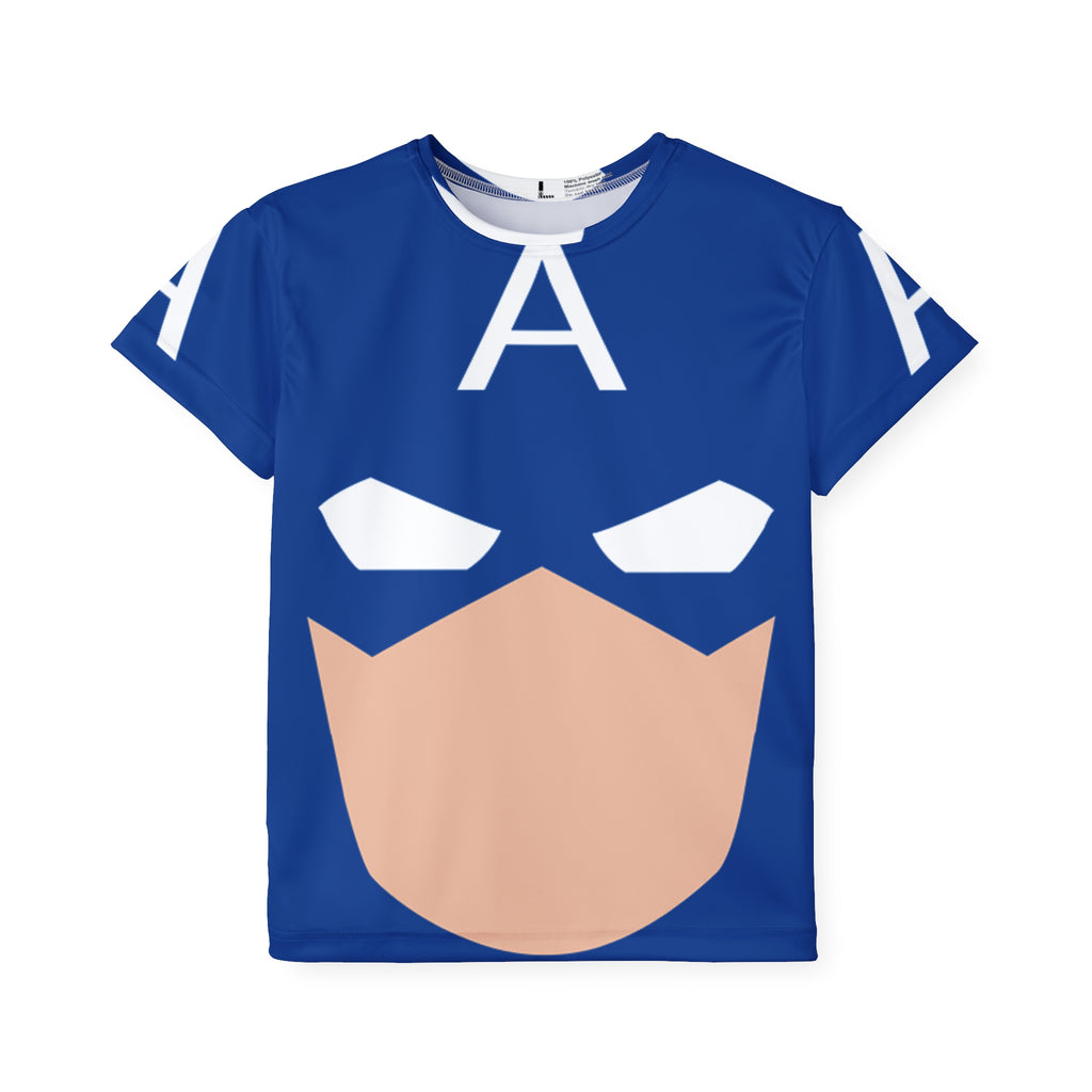 Kids Superhero Jersey – Blue Mask A Front-Print Athletic Tee
