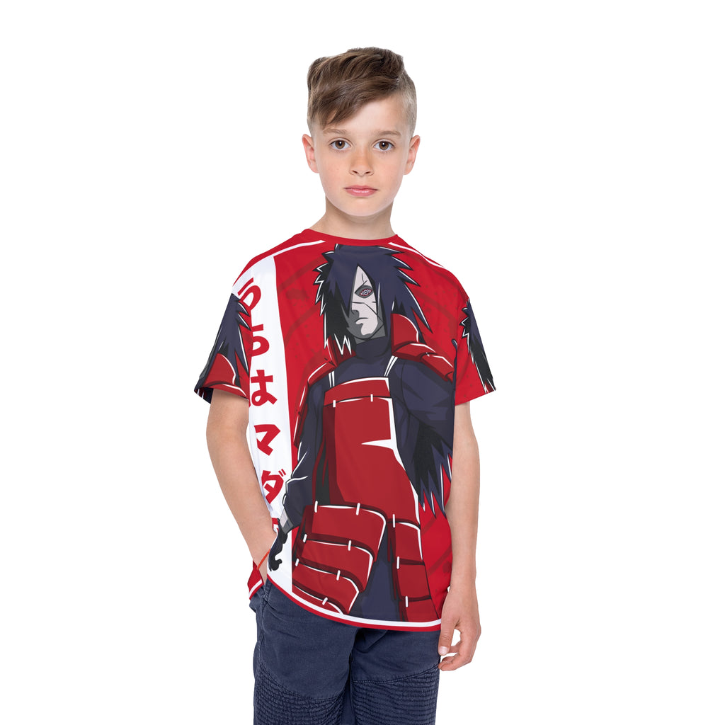 Kids Anime Madara Uchiha Jersey — Red All-Over-Print Sports Tee
