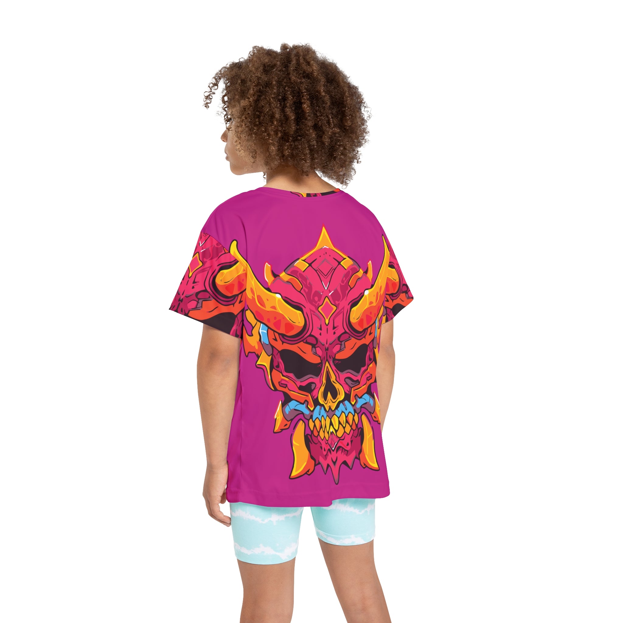 Kids All-Over Print Jersey — Neon Demon Skull Graphic