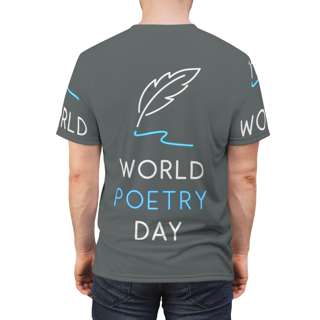 World Poetry Day Tee — Feather Quill Graphic All-Over Print