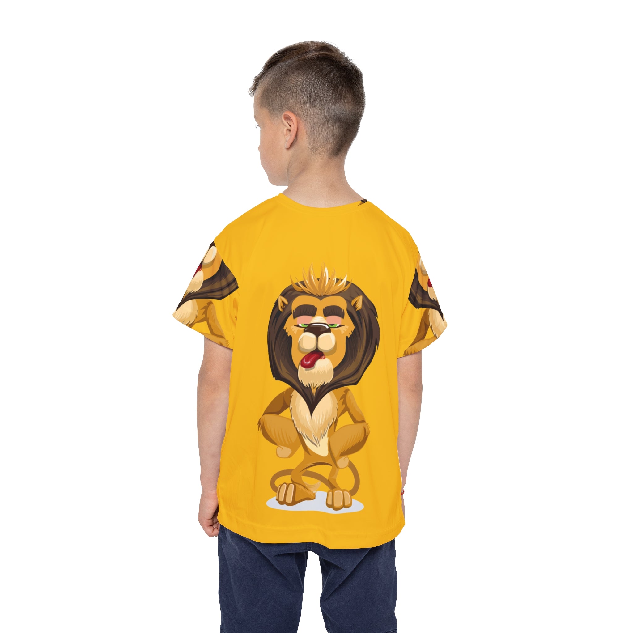 Kids Lion Sports Jersey — Yellow All-Over-Print Kids Athletic Shirt