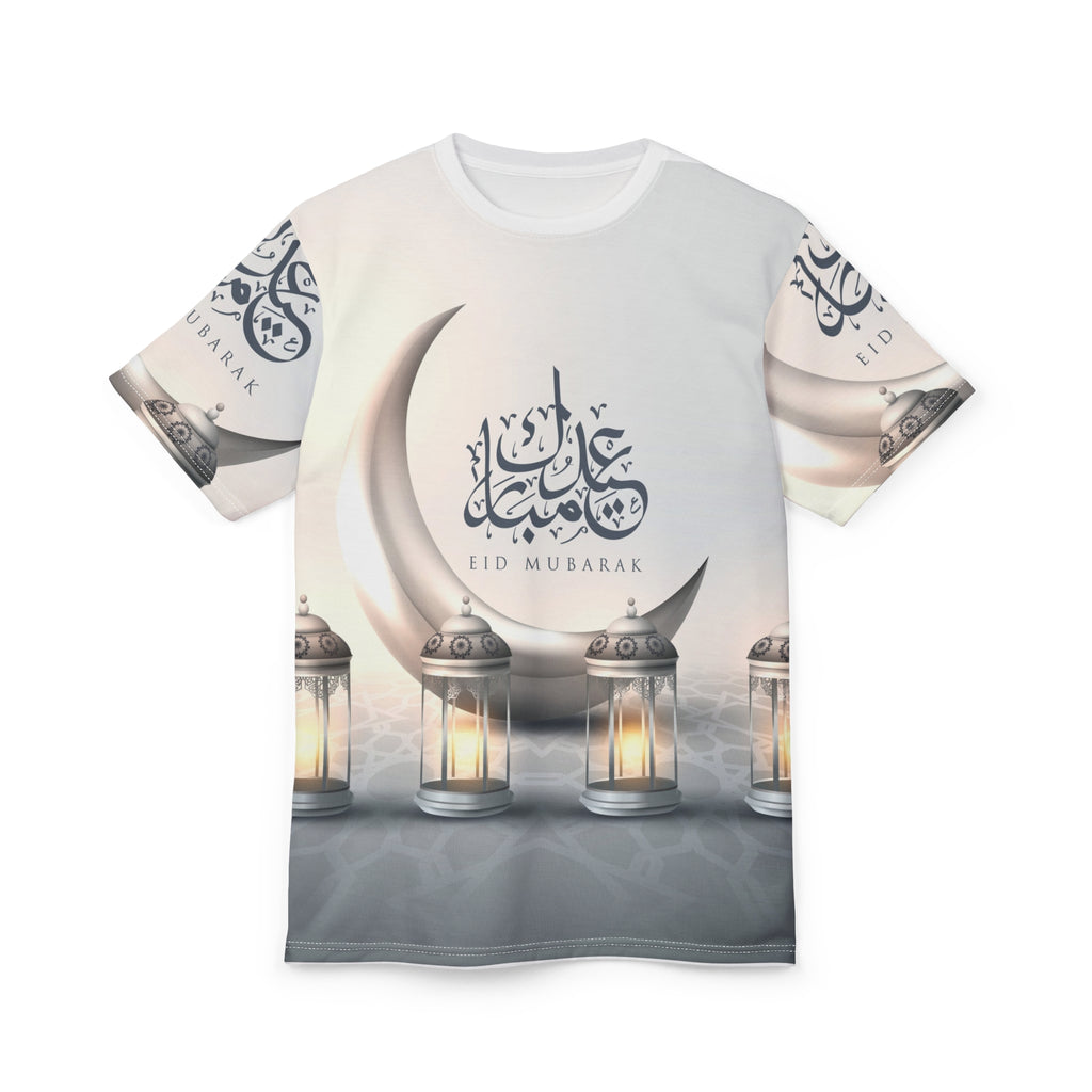 Eid Mubarak Crescent Lantern Tee — All-Over Print Ramadan Celebration Shirt
