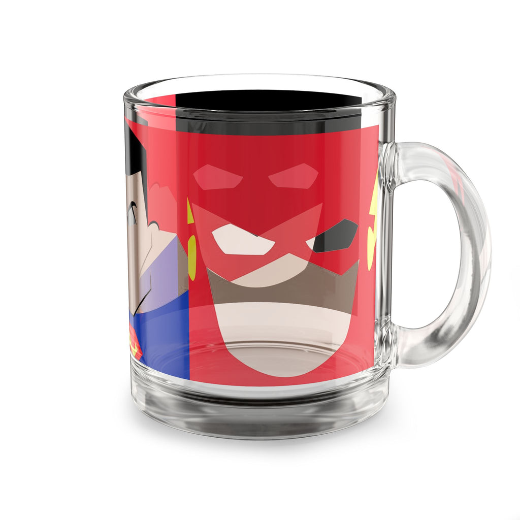 Superhero Glass Mug — Stylized Batman & Superman 10oz Coffee Cup