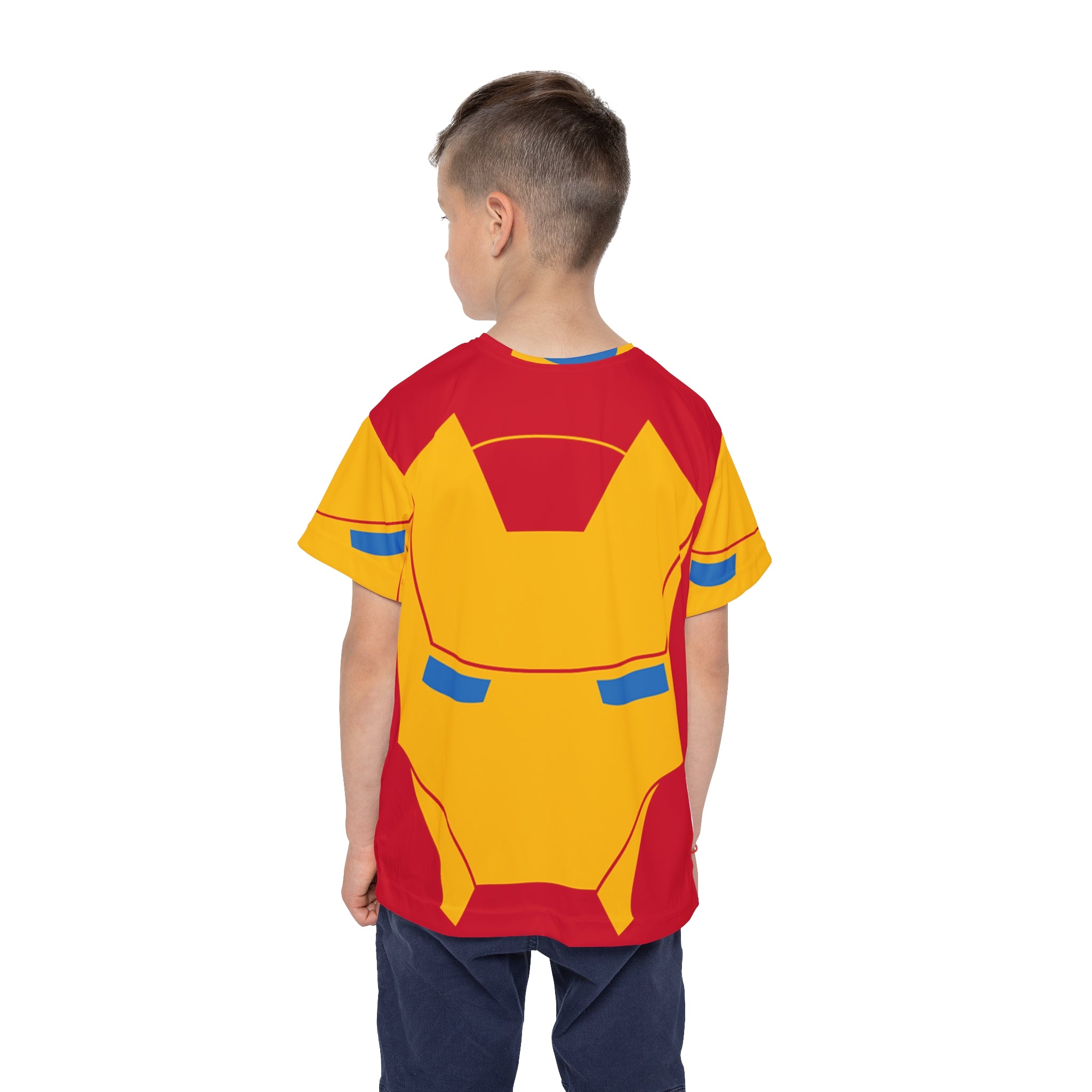 Kids Superhero Jersey — Red & Gold Iron Mask All-Over Print