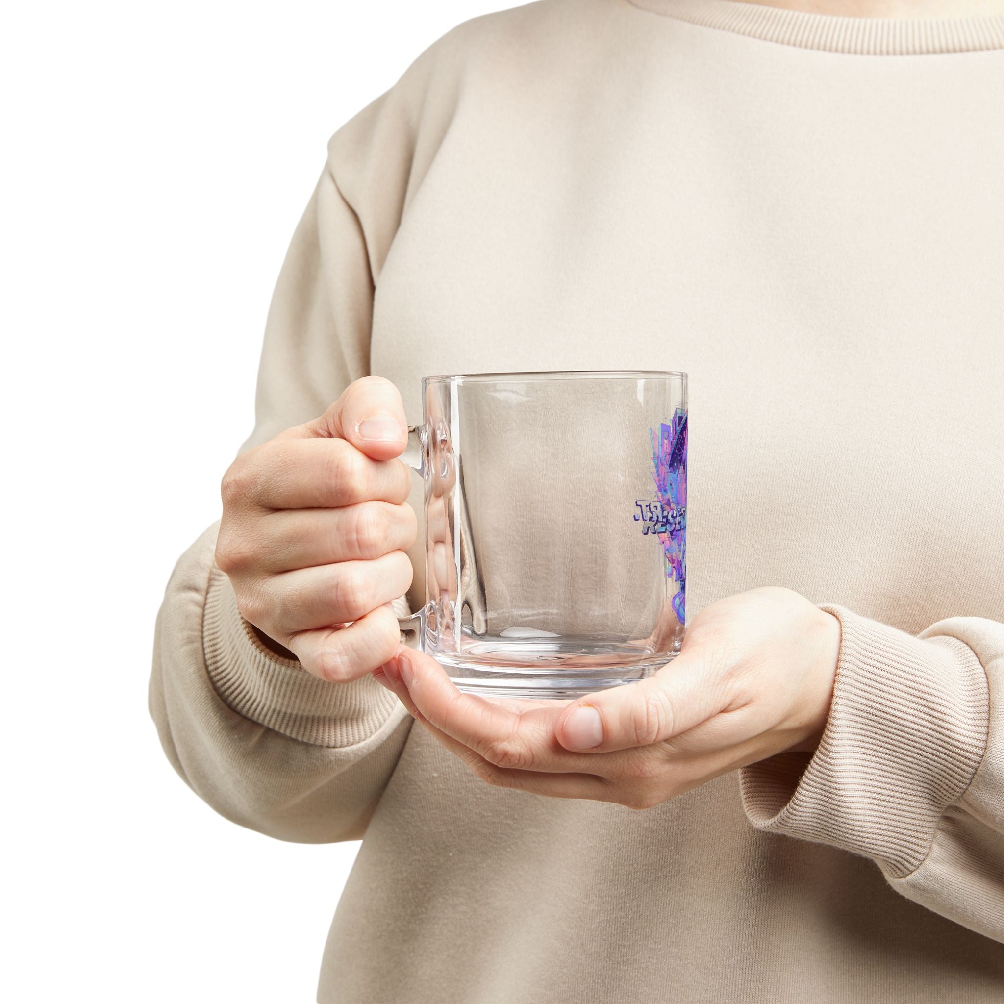 Reset. Restart. Glow. — 10oz Glass Mug with Neon Space Astronaut Design