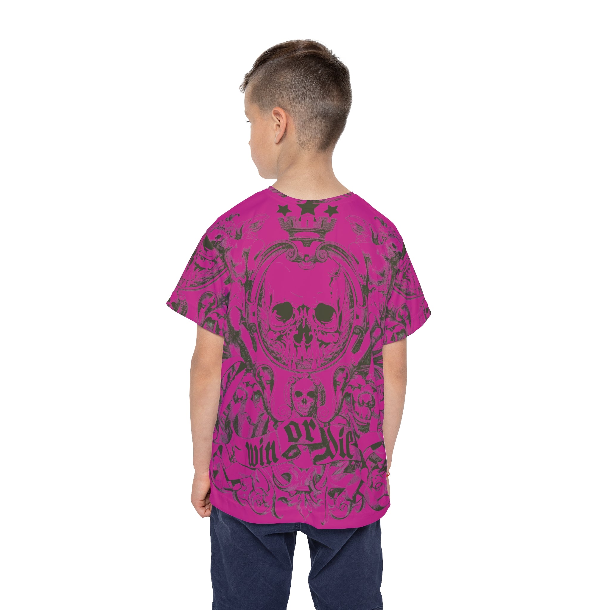 Kids Jersey — Pink Skull 'Win or Die' All-Over Print
