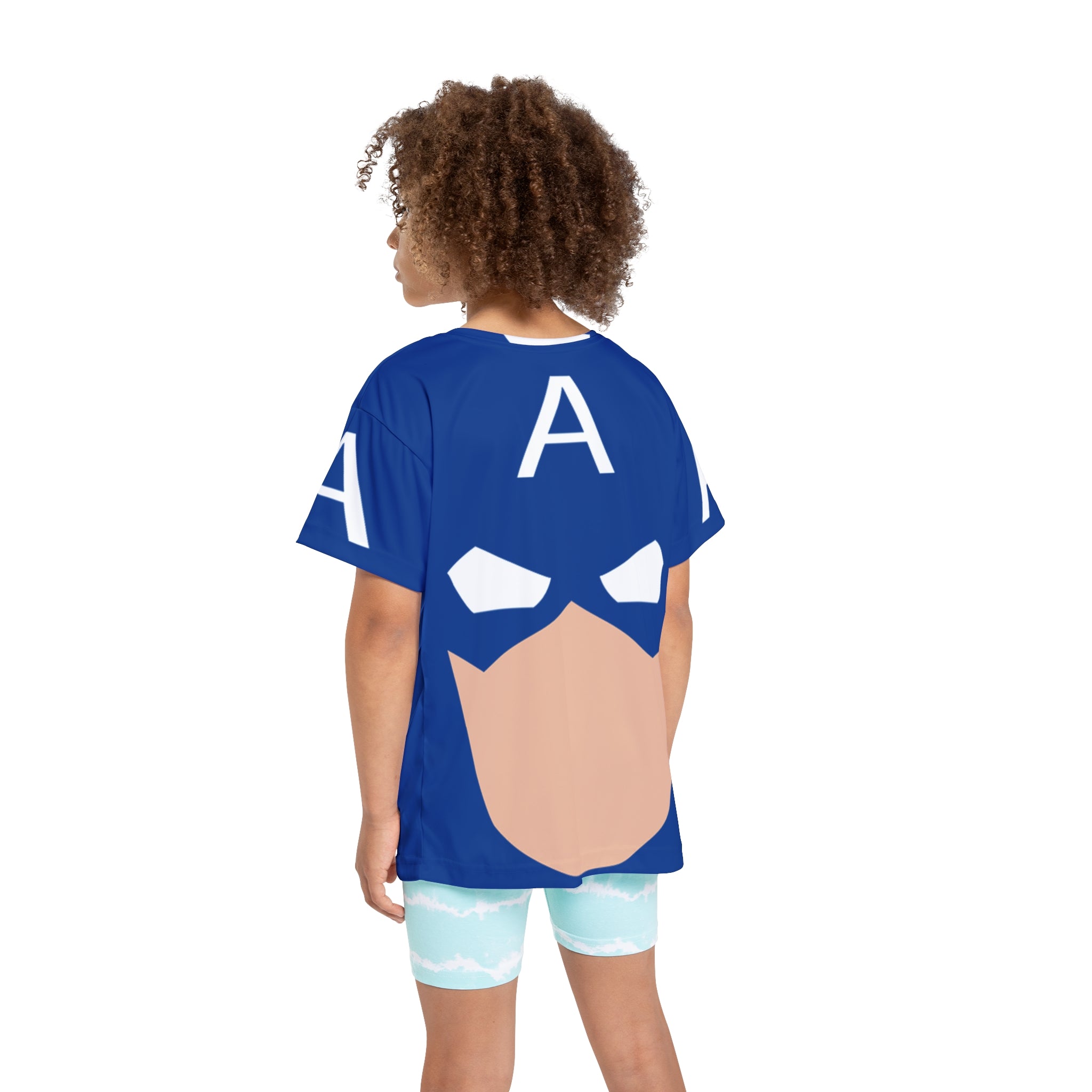 Kids Superhero Jersey – Blue Mask A Front-Print Athletic Tee