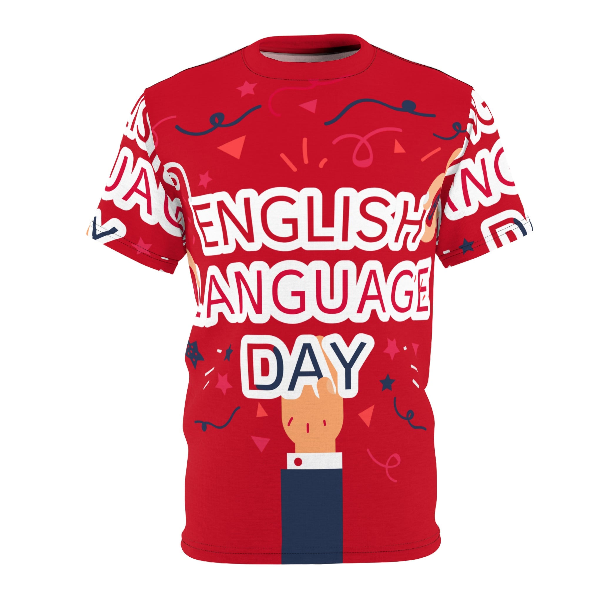 English Language Day Tee — Celebratory Red All-Over Print Shirt
