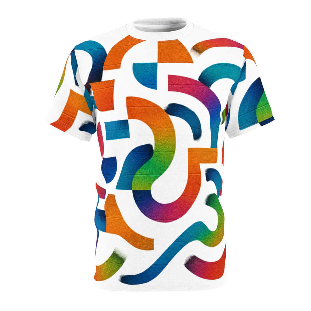 Abstract Rainbow Maze Tee — All-Over Print Colorful Graphic T-Shirt