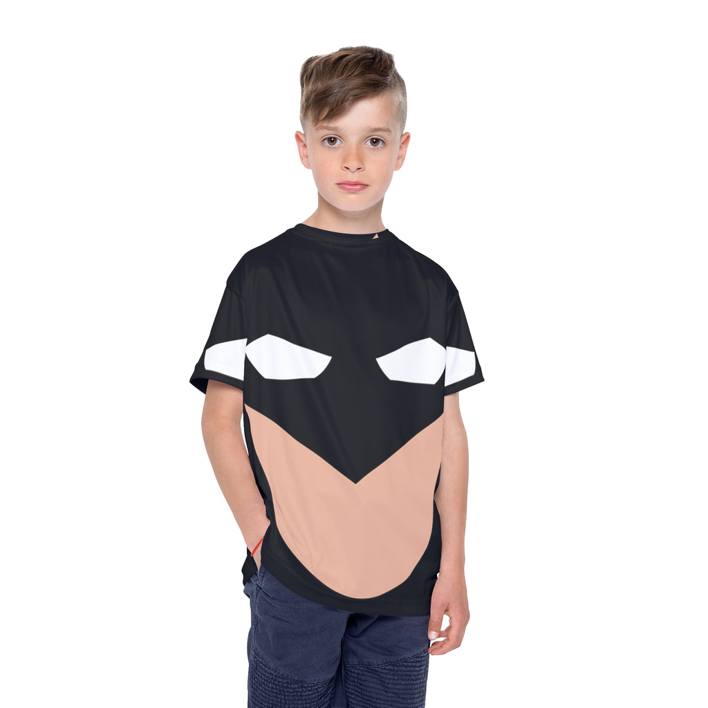 Kids Superhero Face Jersey — Black Mask Athletic Tee