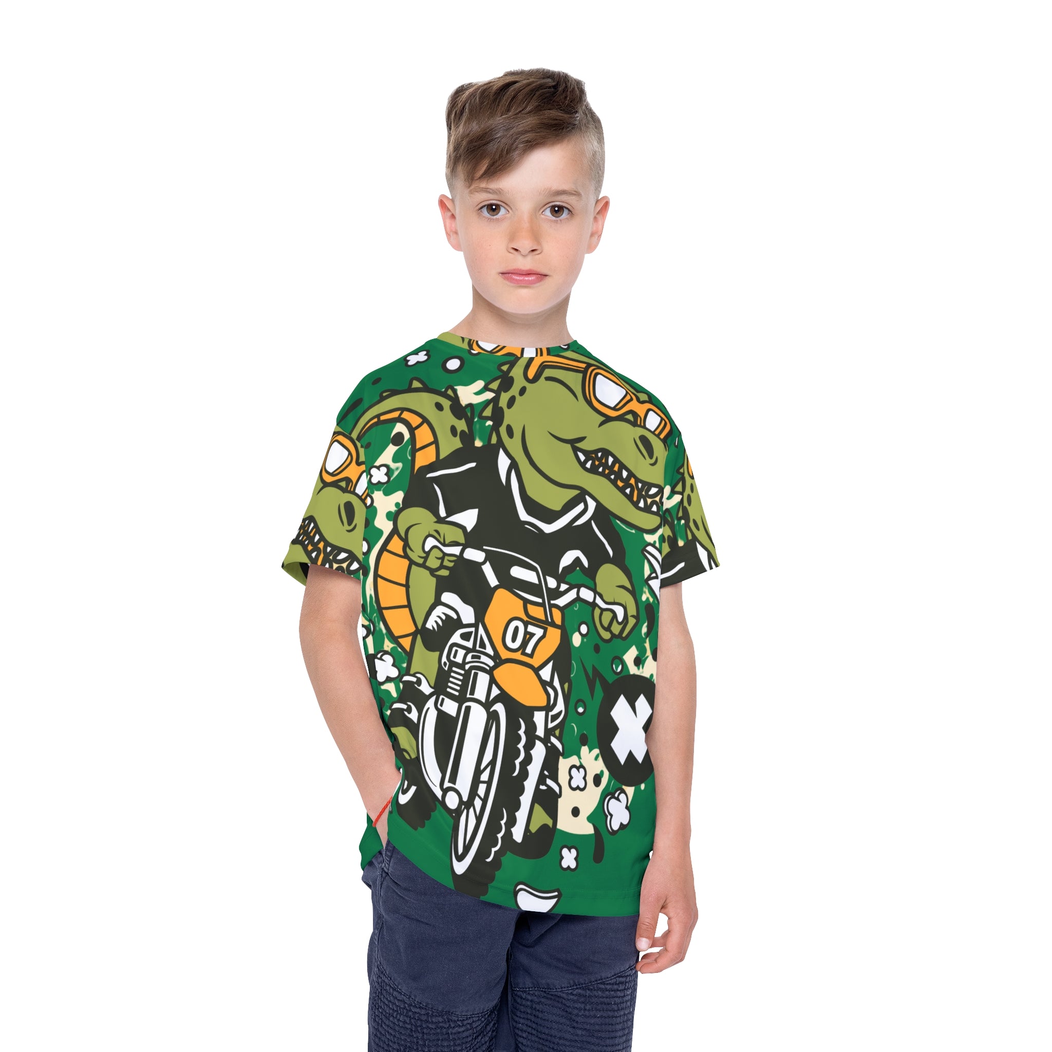 Kids Dirt Bike Jersey — Dino Motocross Graphic Tee