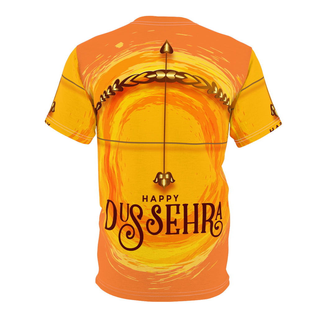 Dussehra Graphic Tee - "Happy Dussehra" Festive Orange AOP T-Shirt