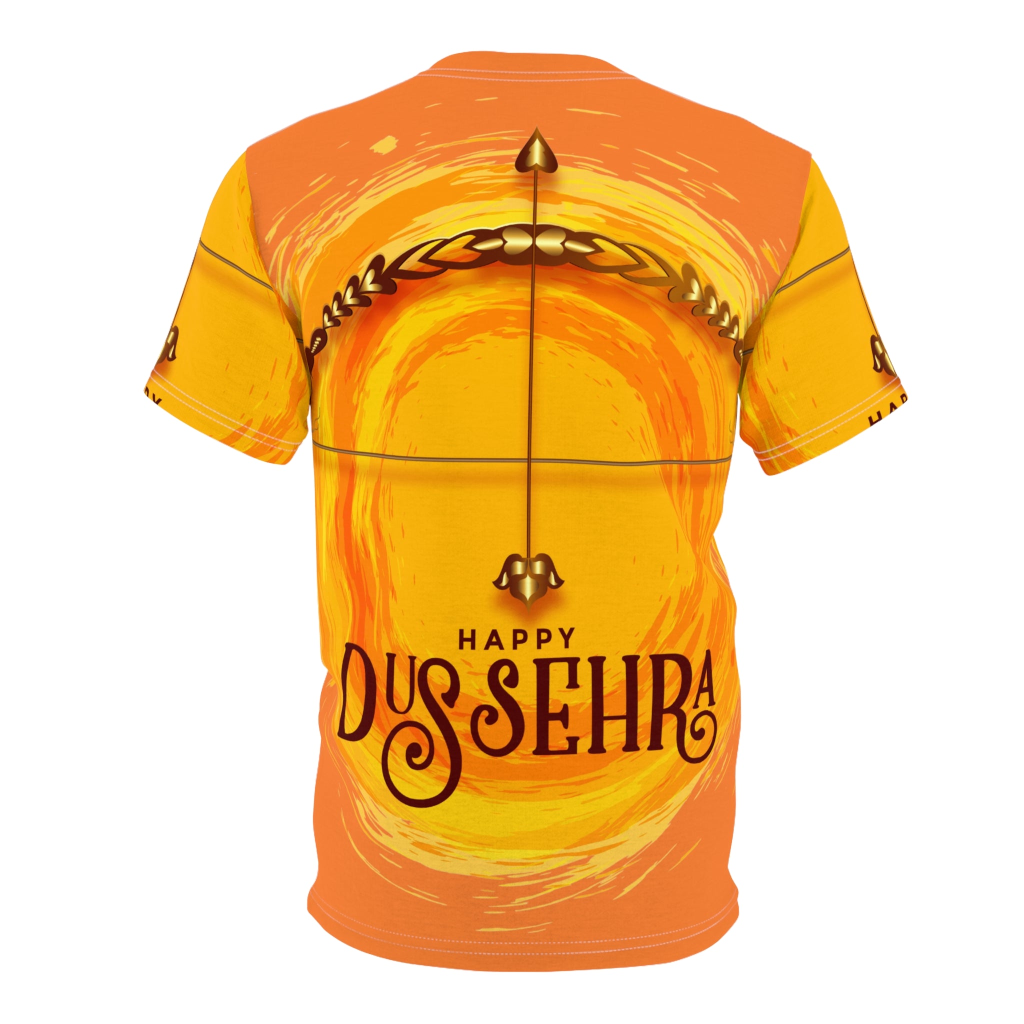 Dussehra Graphic Tee - "Happy Dussehra" Festive Orange AOP T-Shirt