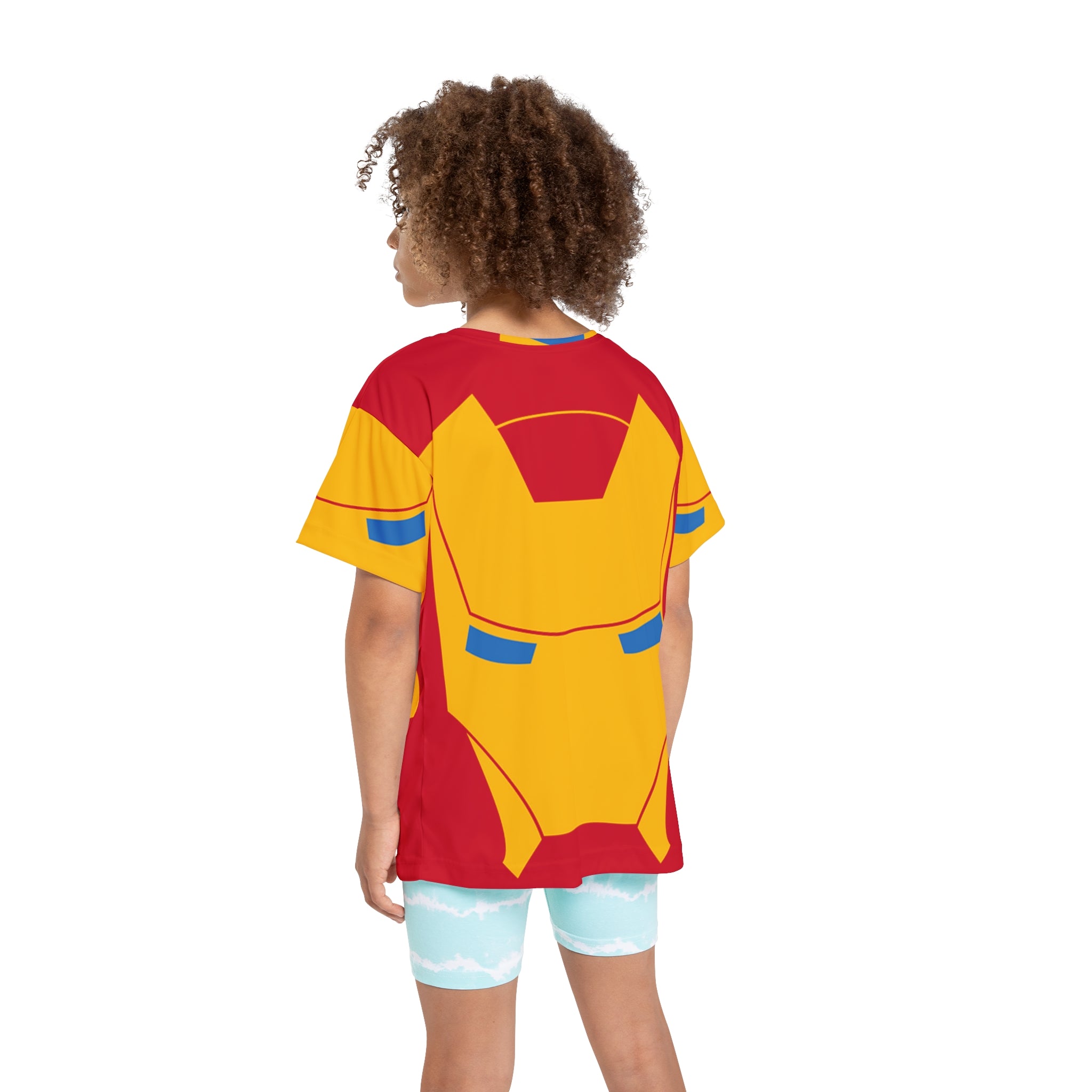Kids Superhero Jersey — Red & Gold Iron Mask All-Over Print