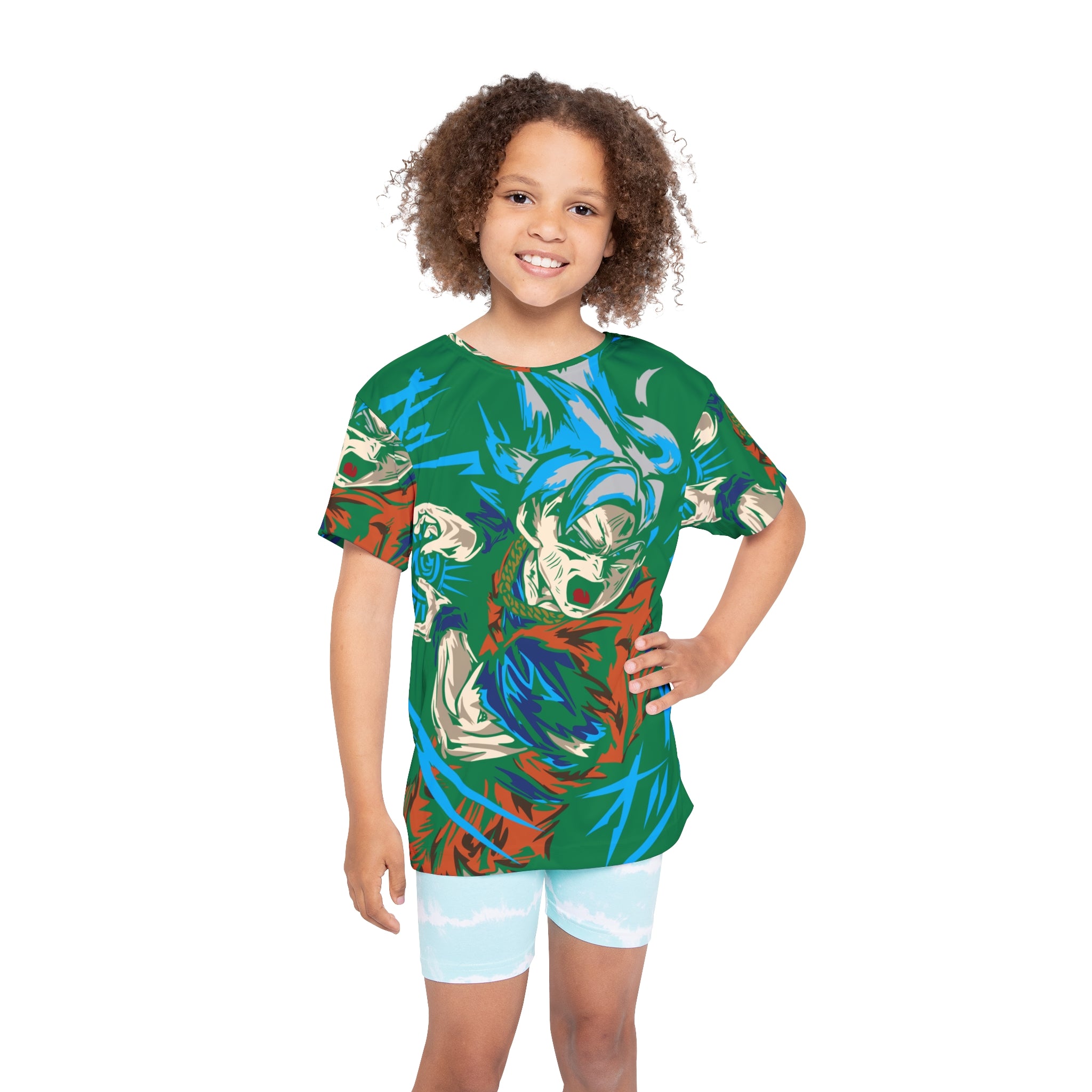 Kids Anime Power Tee — Colorful Superhero Action AOP Jersey